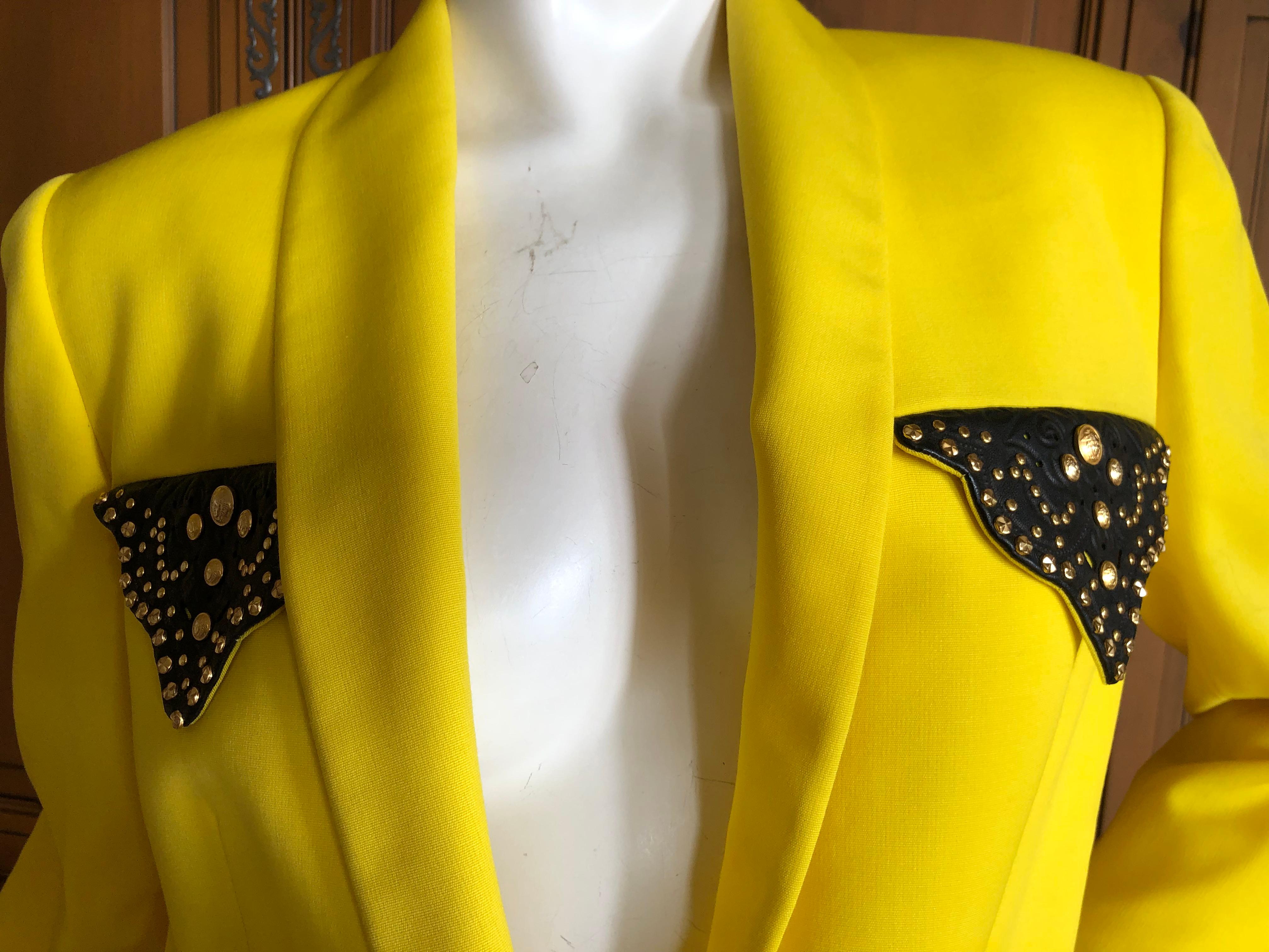 Gianni Versace Iconic Fall 1992 Screaming Yellow Jacket with Leather Details For Sale 6
