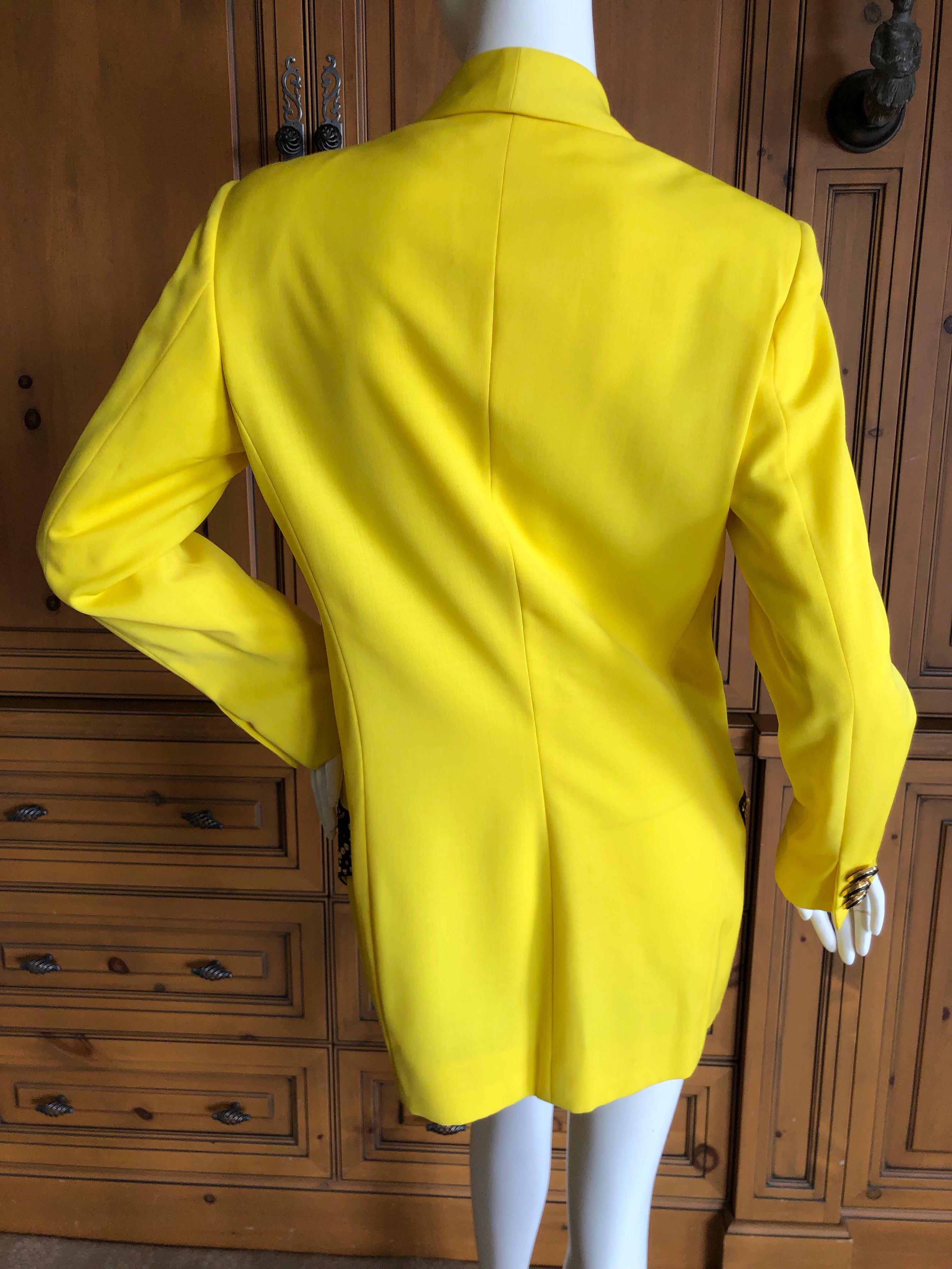 Gianni Versace Iconic Fall 1992 Screaming Yellow Jacket with Leather Details For Sale 3