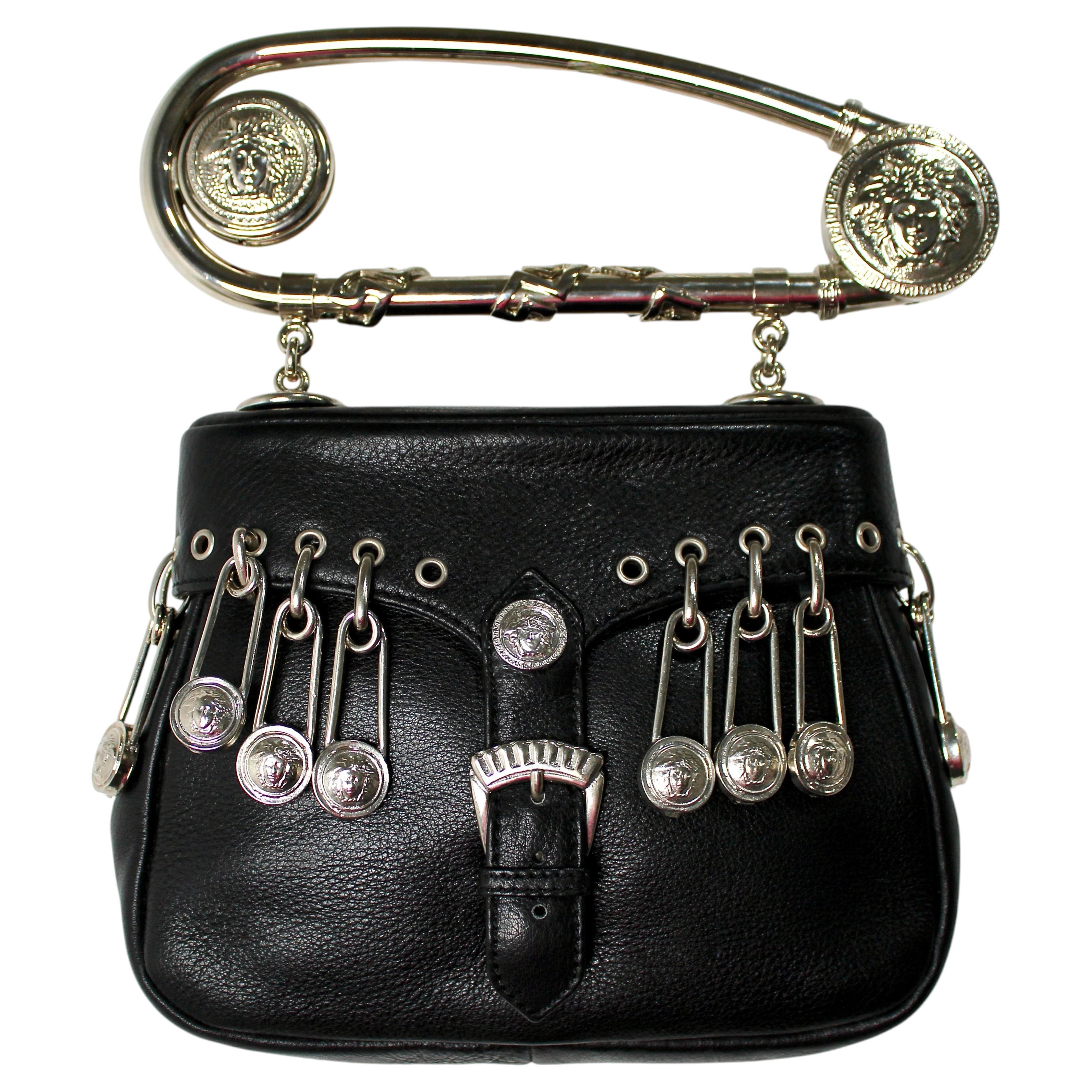 Gianni Versace Iconic Safety Pin Black Leather Handbag S/S 1994