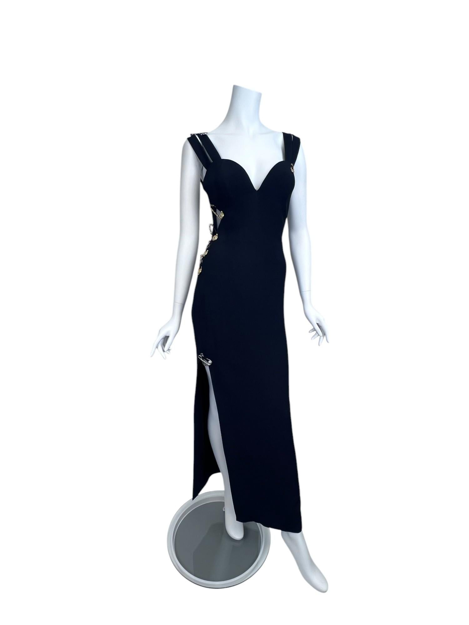 Donna Gianni Versace Iconic Safety Pin Dress - Come indossato da Elizabeth Hurley Sz: 40 in vendita