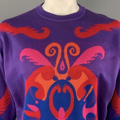 GIANNI VERSACE INSTANTE Size L Purple Baroque Cotton Crew-Neck Pullover