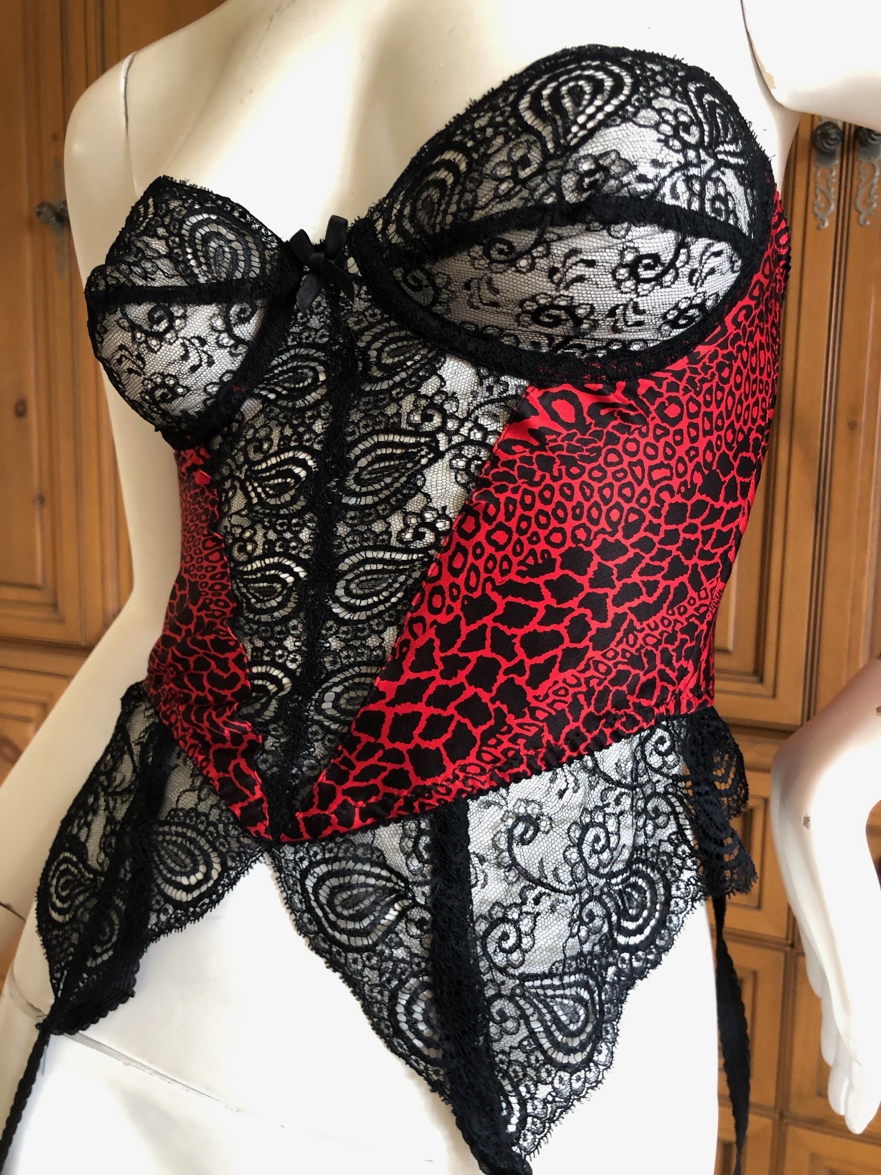 Gianni Versace Intime 1980's Leopard and Lace Corset with Garter Stays In Excellent Condition For Sale In Cloverdale, CA