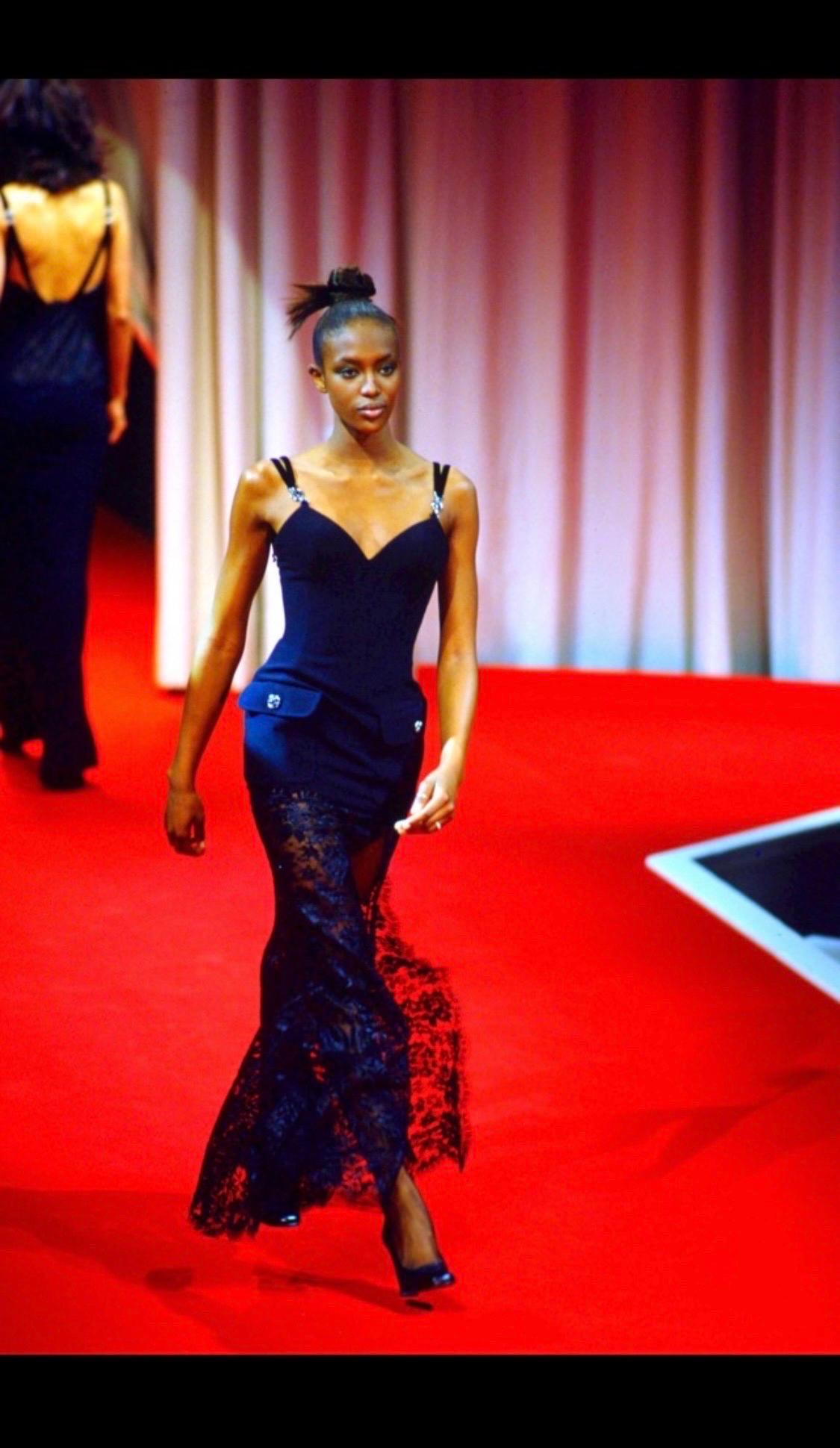 Gianni Versace Istante F/W 1996 Runway Bustier Sheer Black Evening Dress Gown 3