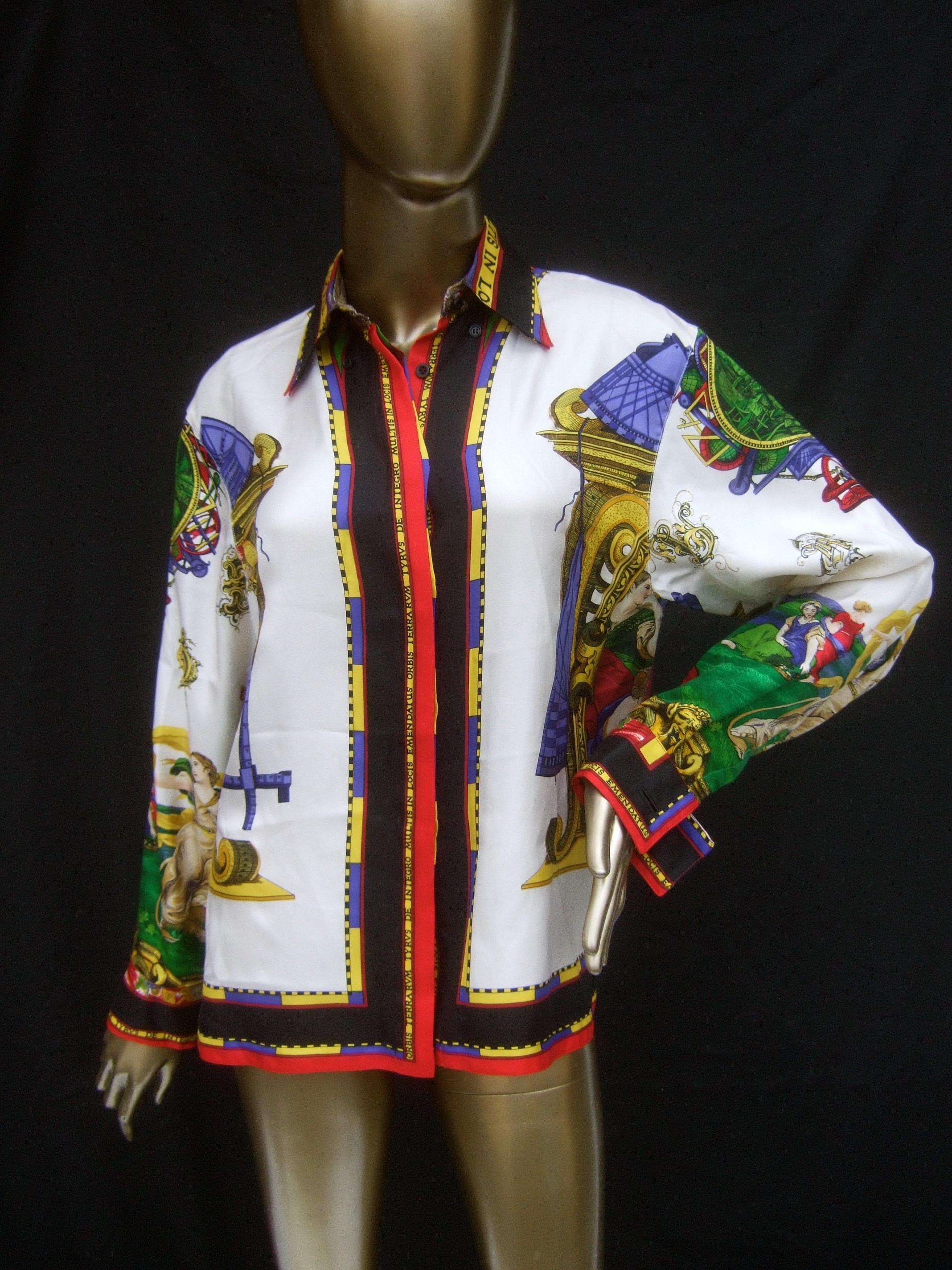 Gianni Versace Italian Graphic Design Silk Blouse circa 1990s For Sale 2