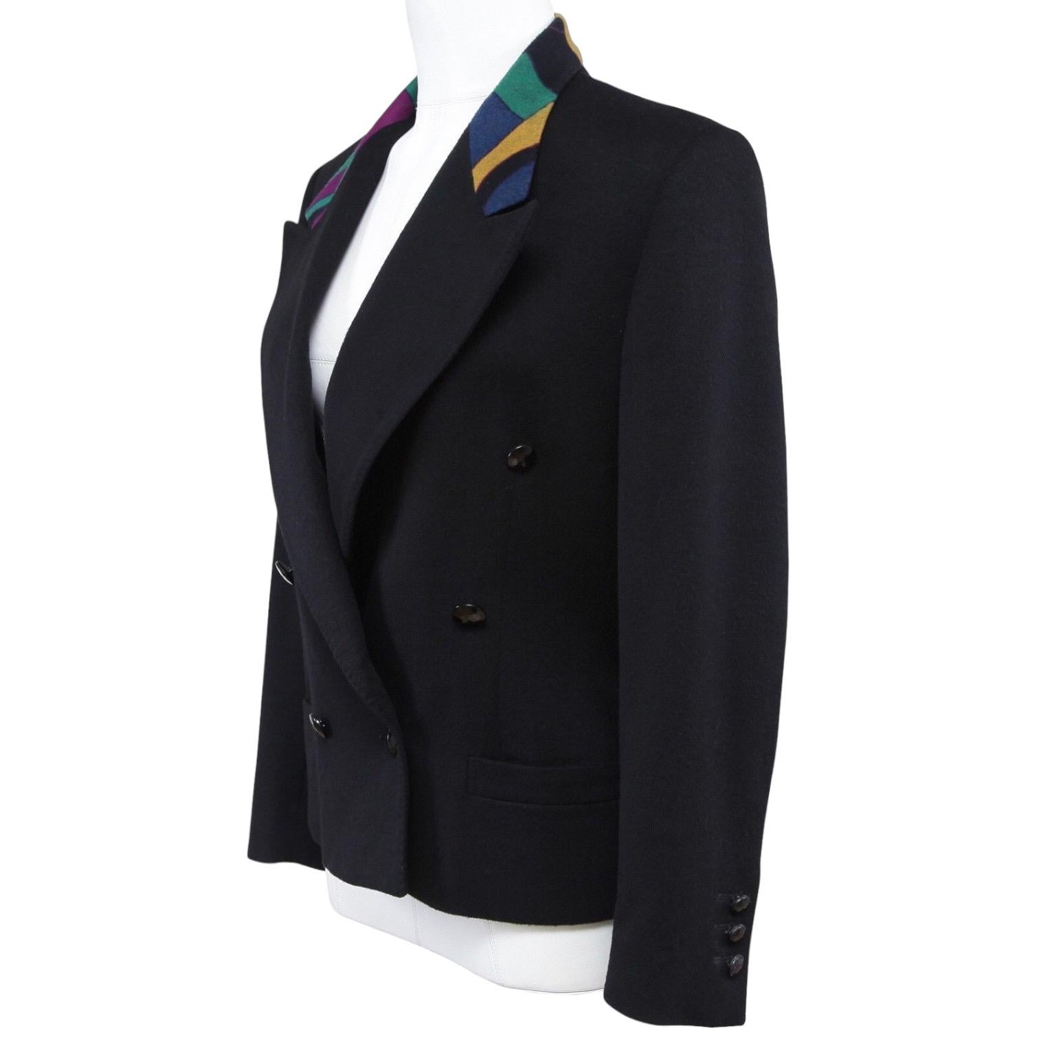 GIANNI VERSACE Jacket Blazer Double Breasted Wool Black Long Sleeve 4 38 VINTAGE In Fair Condition For Sale In Hollywood, FL