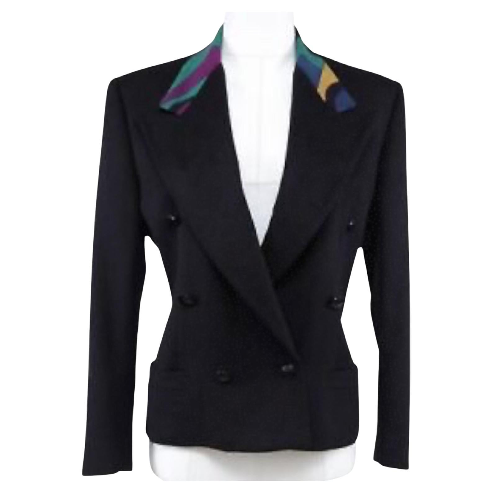 GIANNI VERSACE Jacket Blazer Double Breasted Wool Black Long Sleeve 4 38 VINTAGE For Sale