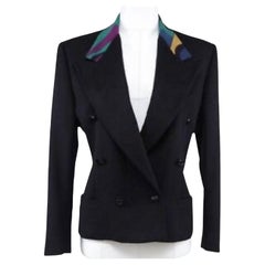 GIANNI VERSACE Jacket Blazer Double Breasted Wool Black Long Sleeve 4 38 VINTAGE