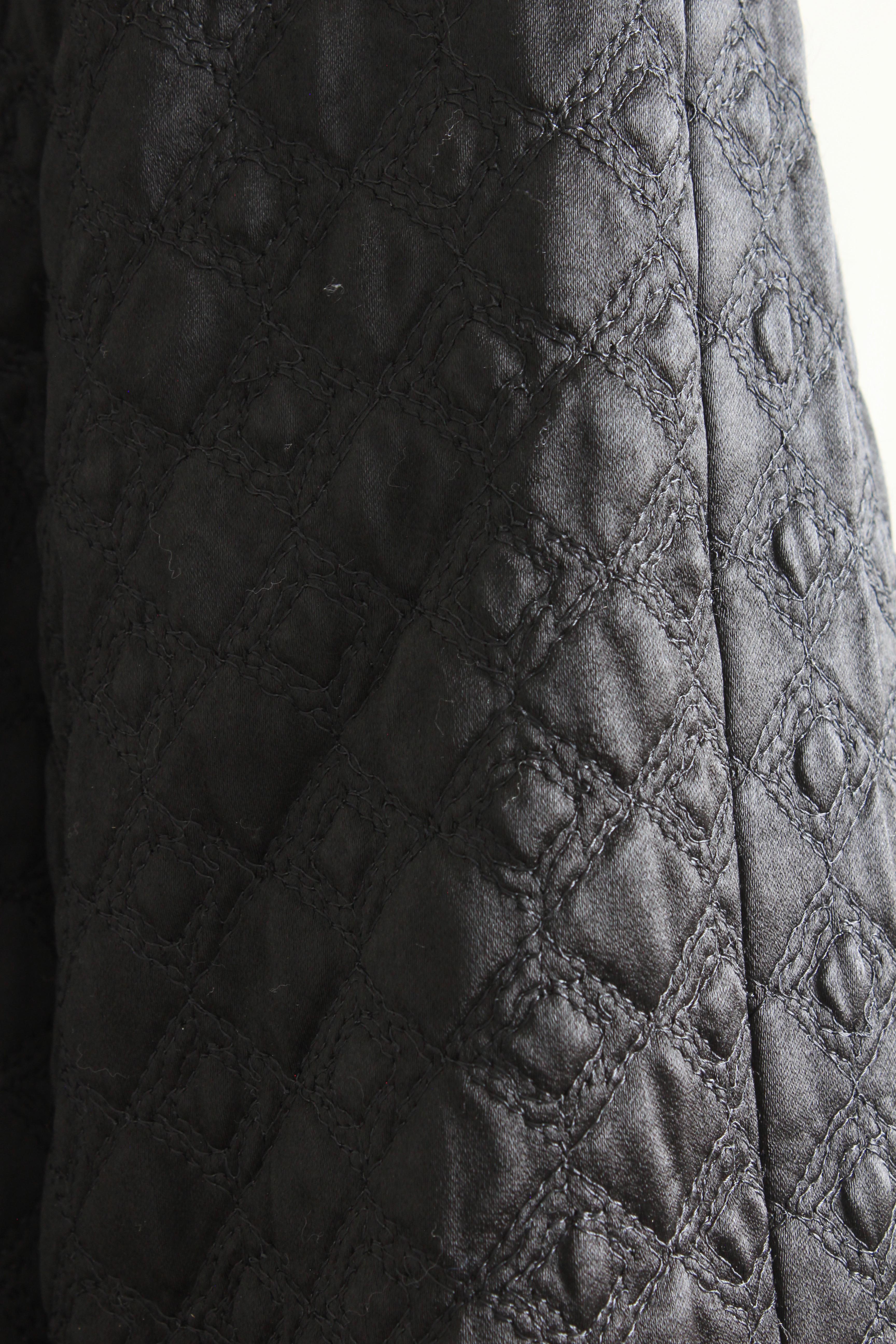 Gianni Versace Jacket or Swing Coat Diamond Quilted Black Satin with Fur Trim 38 4