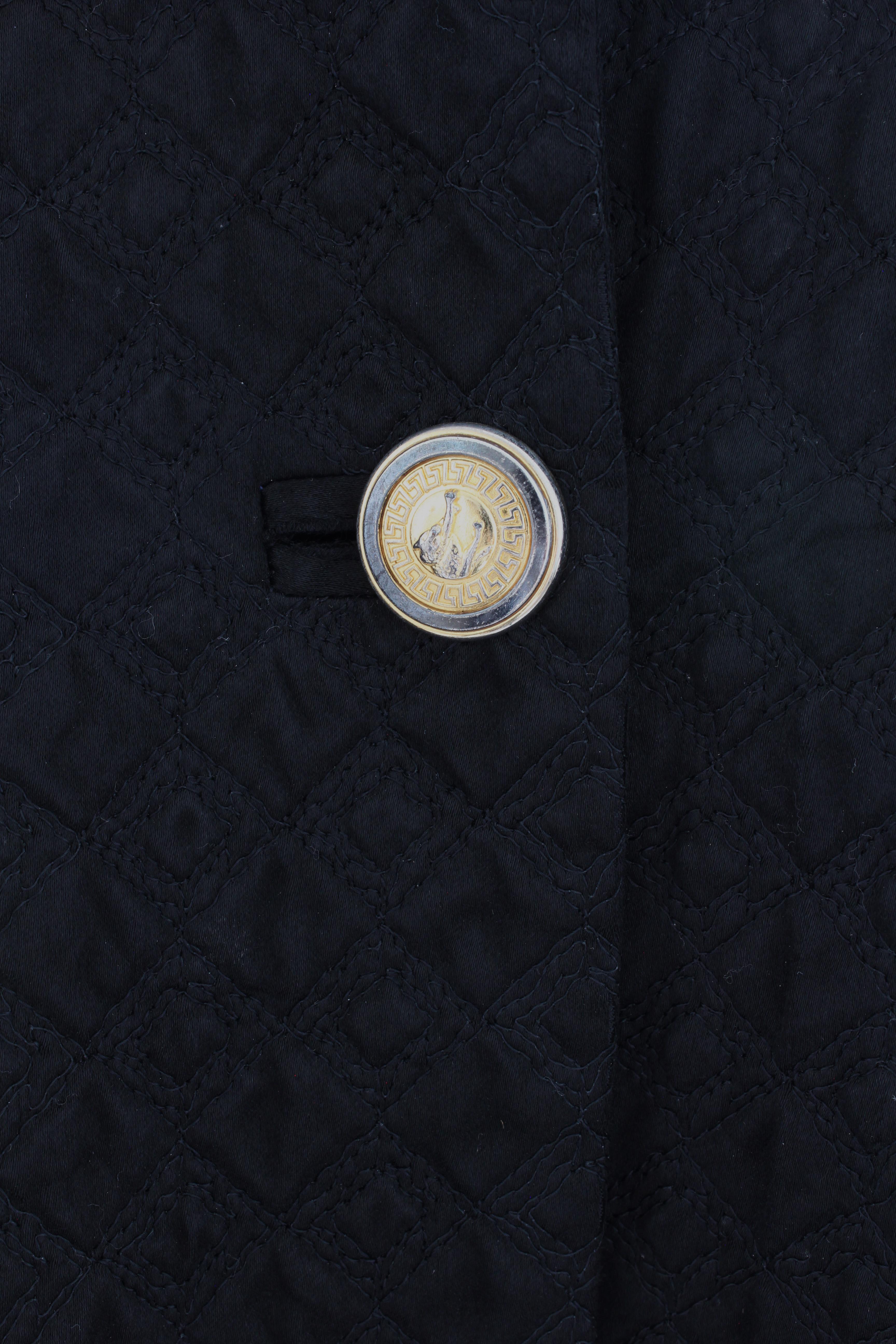 Gianni Versace Jacket or Swing Coat Diamond Quilted Black Satin with Fur Trim 38 5