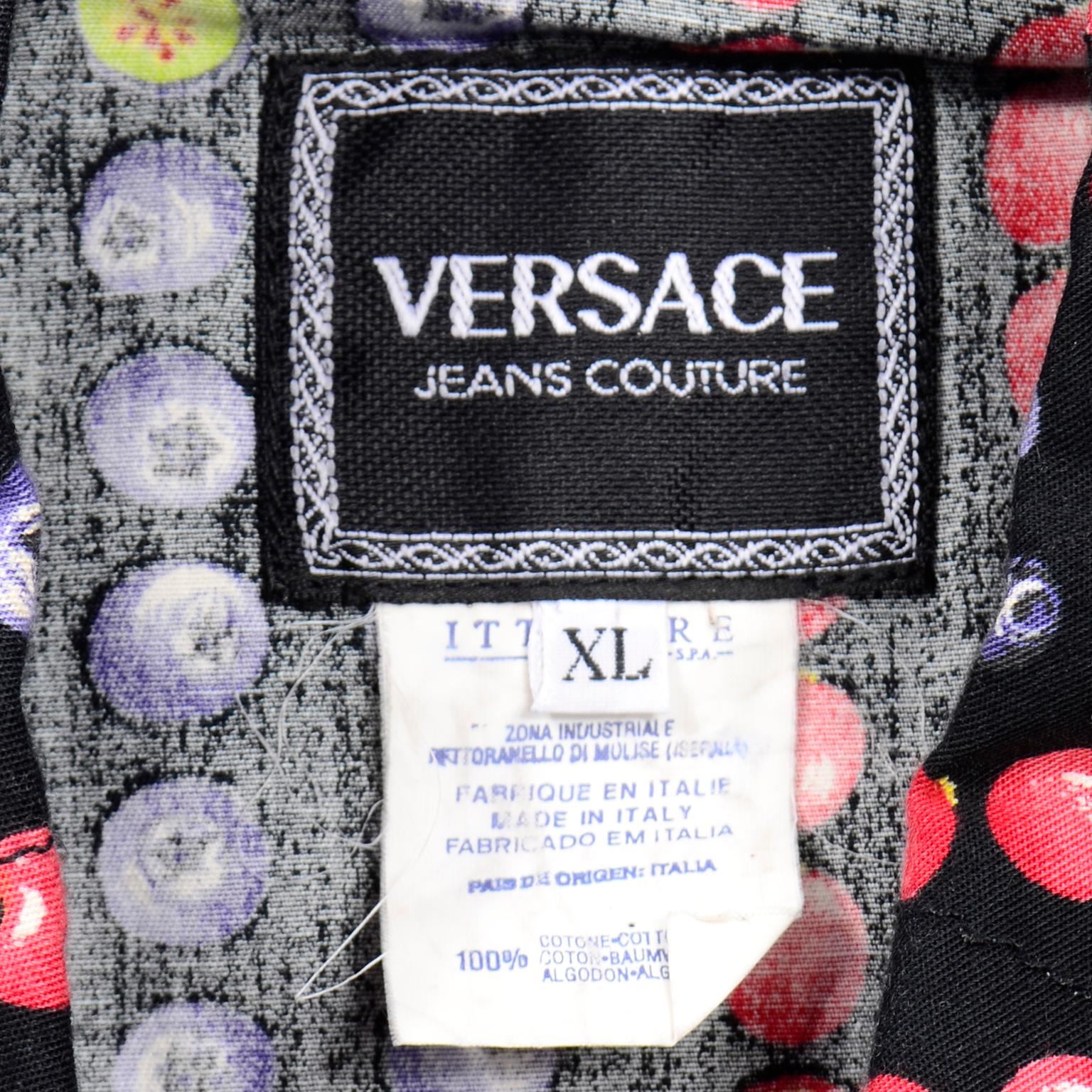 Gianni Versace Jeans Couture 1995 Multicolor Berries Fruit Vest w Medusa Buttons For Sale 4