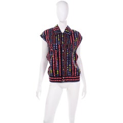 Gianni Versace Jeans Couture 1995 Multicolor Berries Fruit Vest w Medusa Buttons