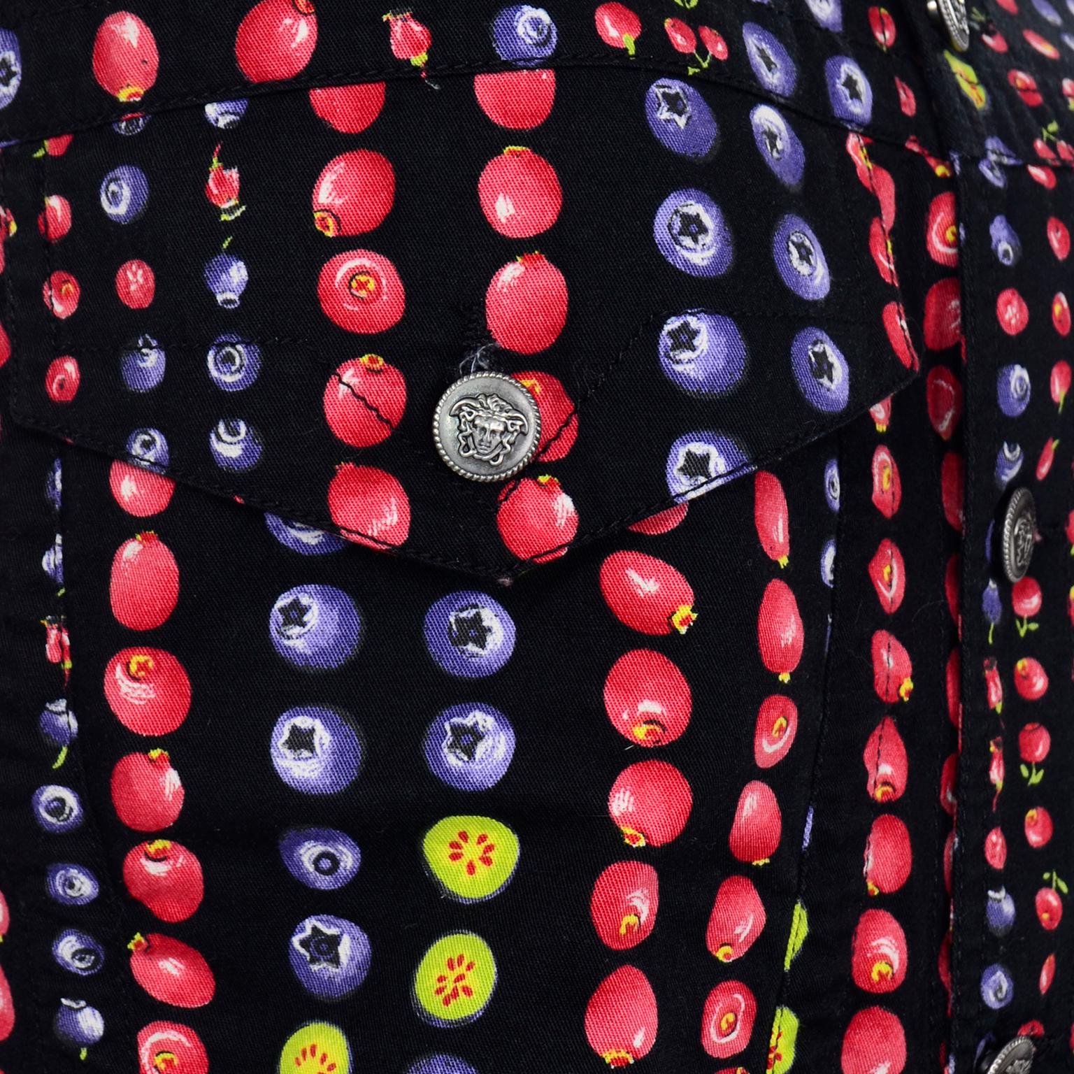 Women's Gianni Versace Jeans Couture 1995 Multicolor Berries Fruit Vest w Medusa Buttons For Sale