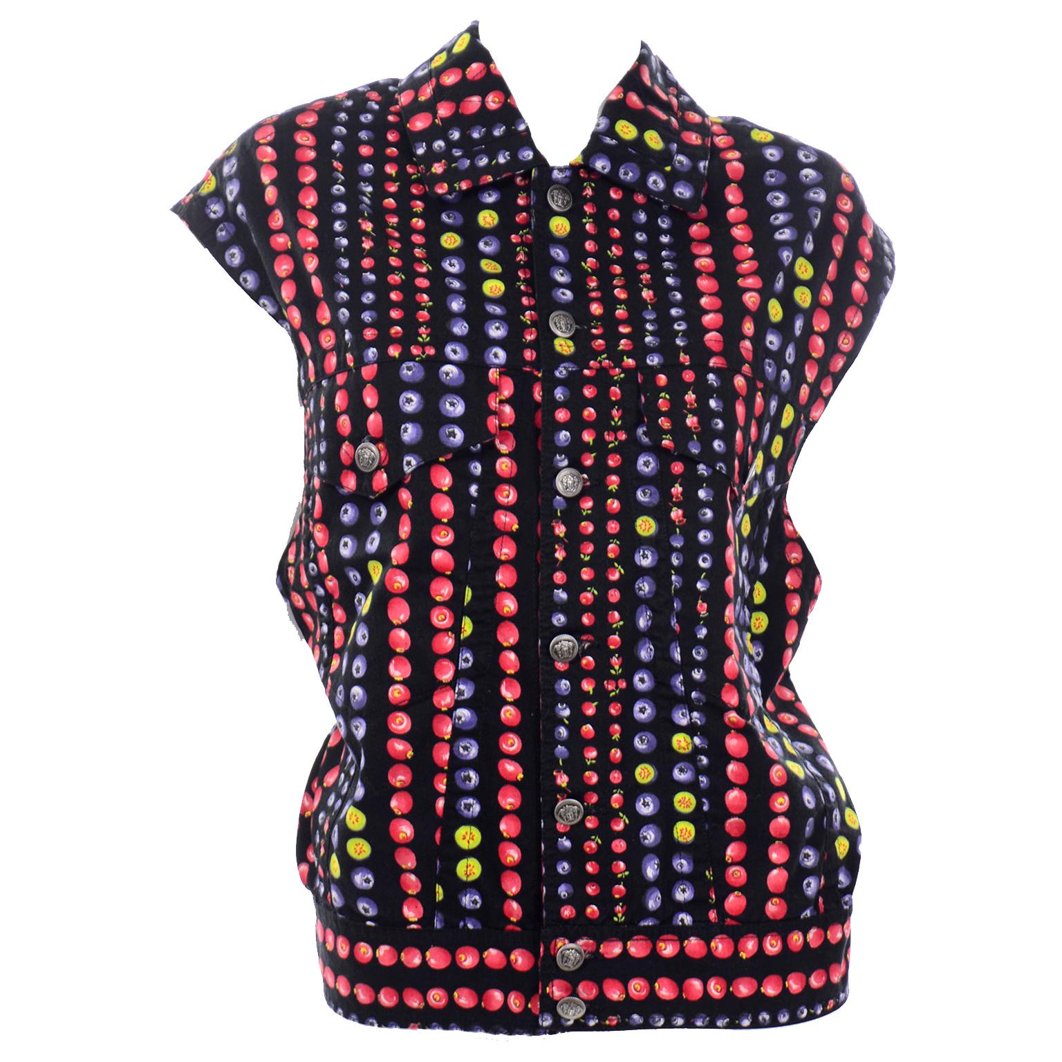 Gianni Versace Jeans Couture 1995 Multicolor Berries Fruit Vest w Medusa Buttons