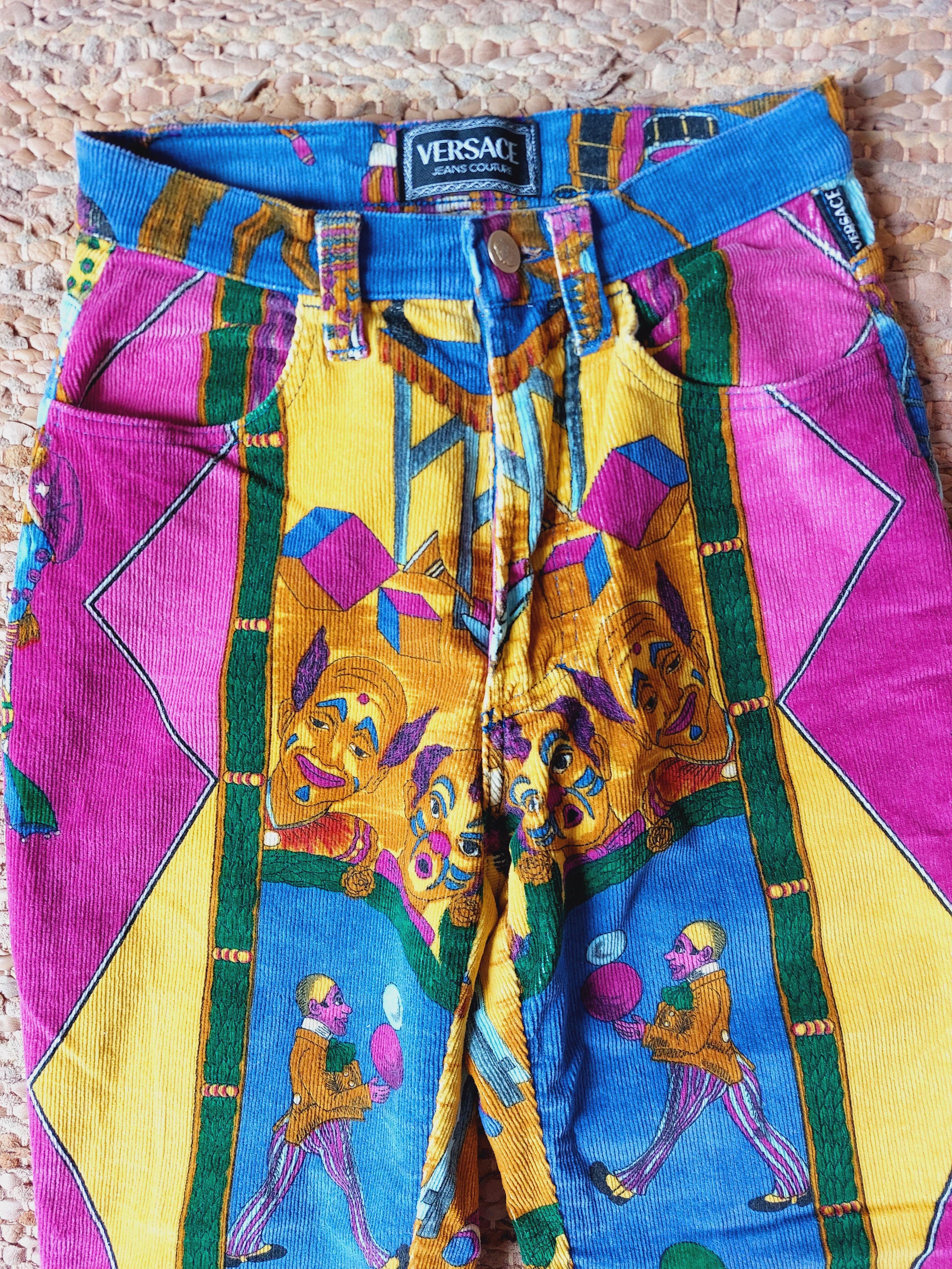 Gianni Versace Jeans Couture 90s Circus Theater Pop Art Marilyn Pants Trousers In Excellent Condition For Sale In PARIS, FR