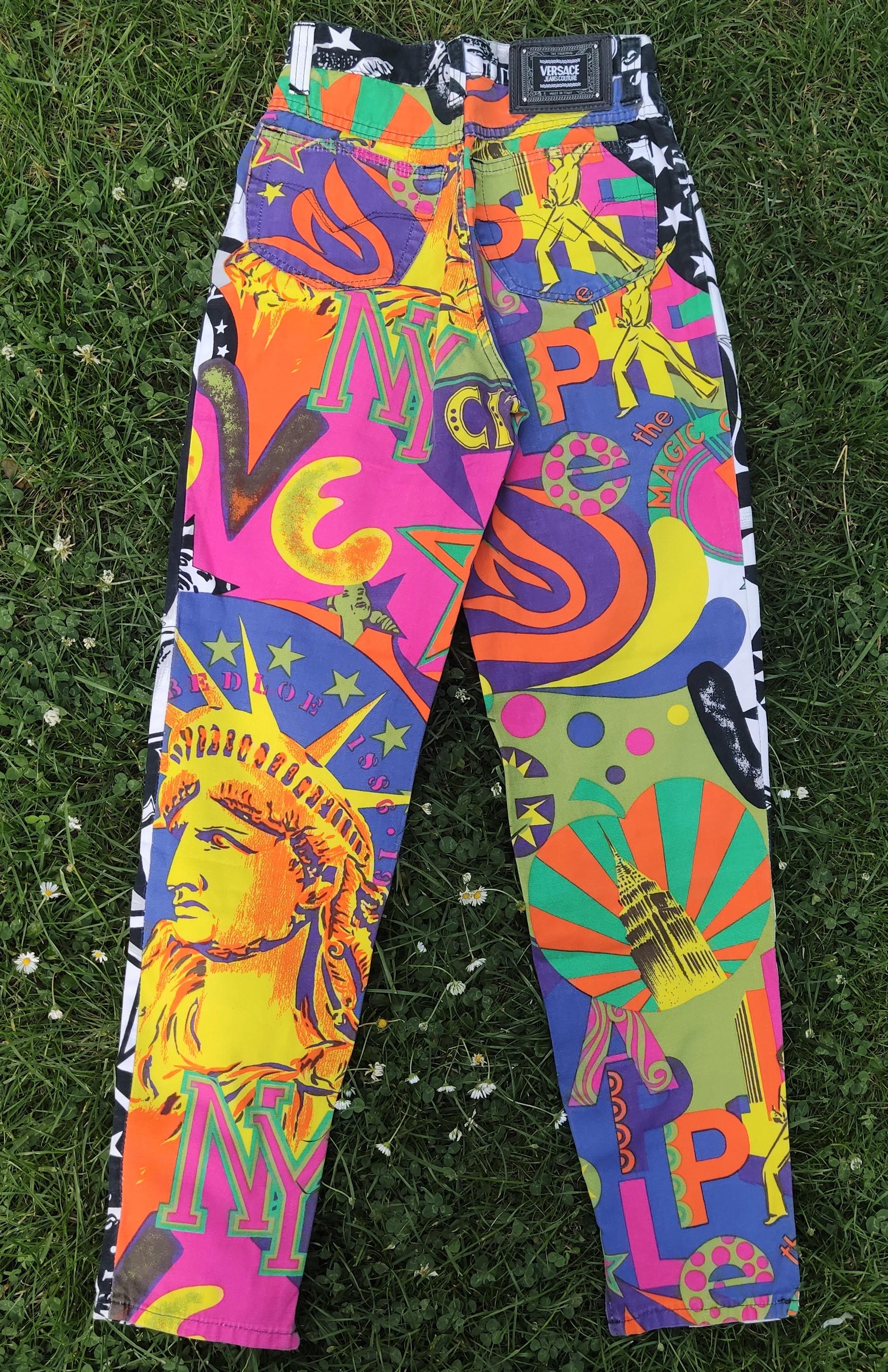 Gianni Versace Jeans Couture 90s Manhattan New York City Graffiti Pants For Sale 1