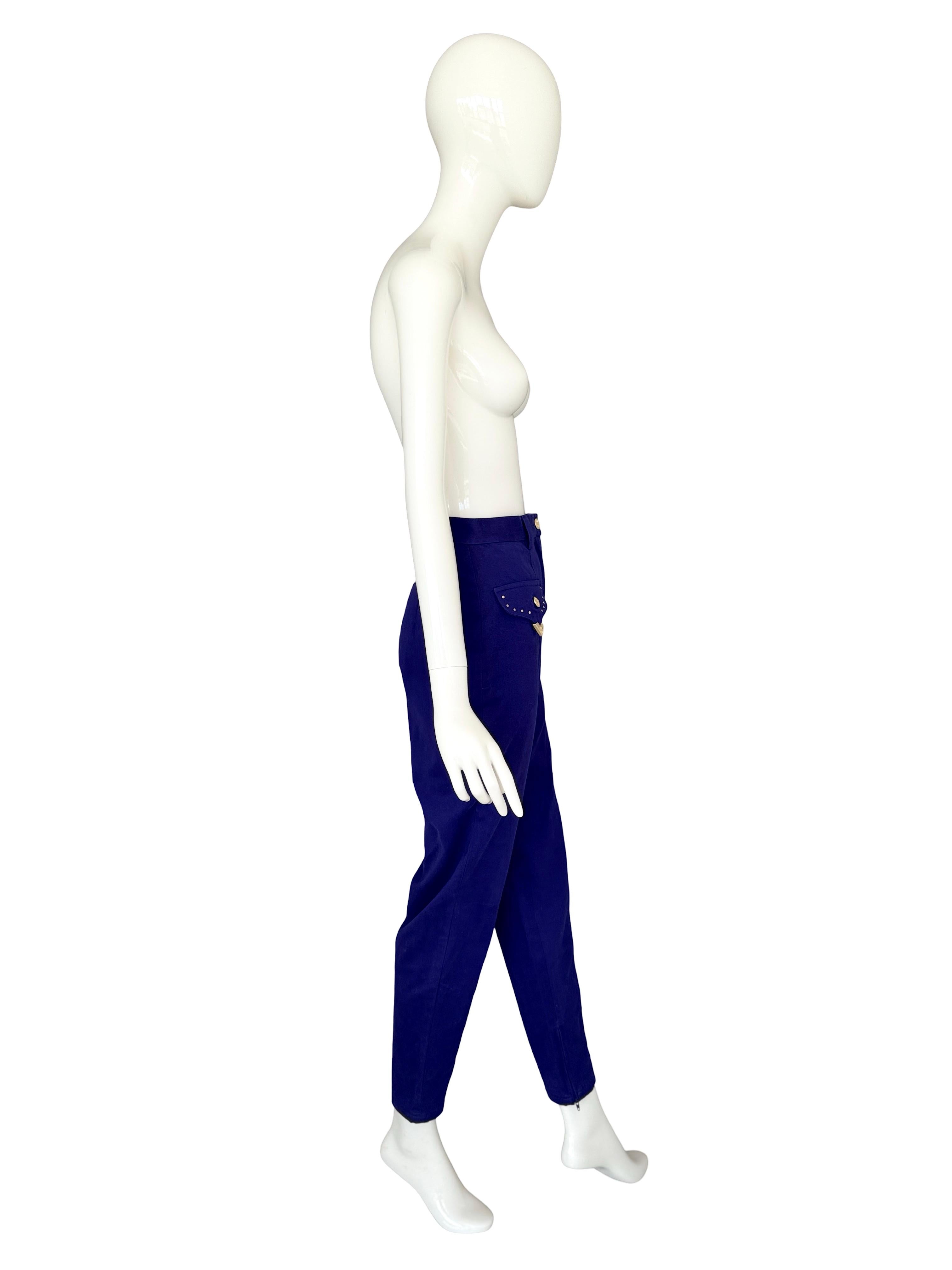 Donna Gianni Versace Jeans Couture Vintage anni '90 Blu Cobalto Cowboy Carter Pantaloni in Cotone in vendita