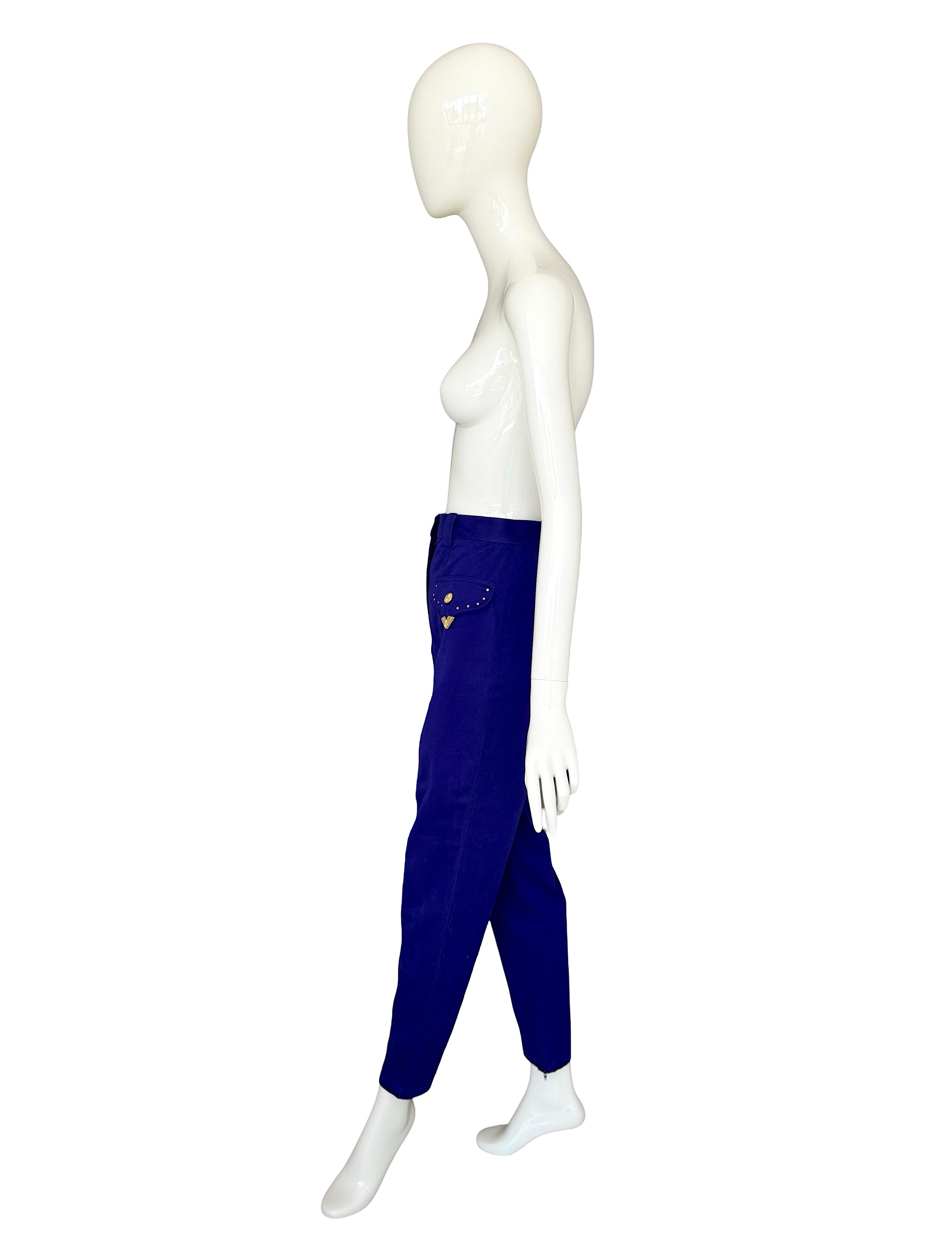Gianni Versace Jeans Couture Vintage anni '90 Blu Cobalto Cowboy Carter Pantaloni in Cotone in vendita 2