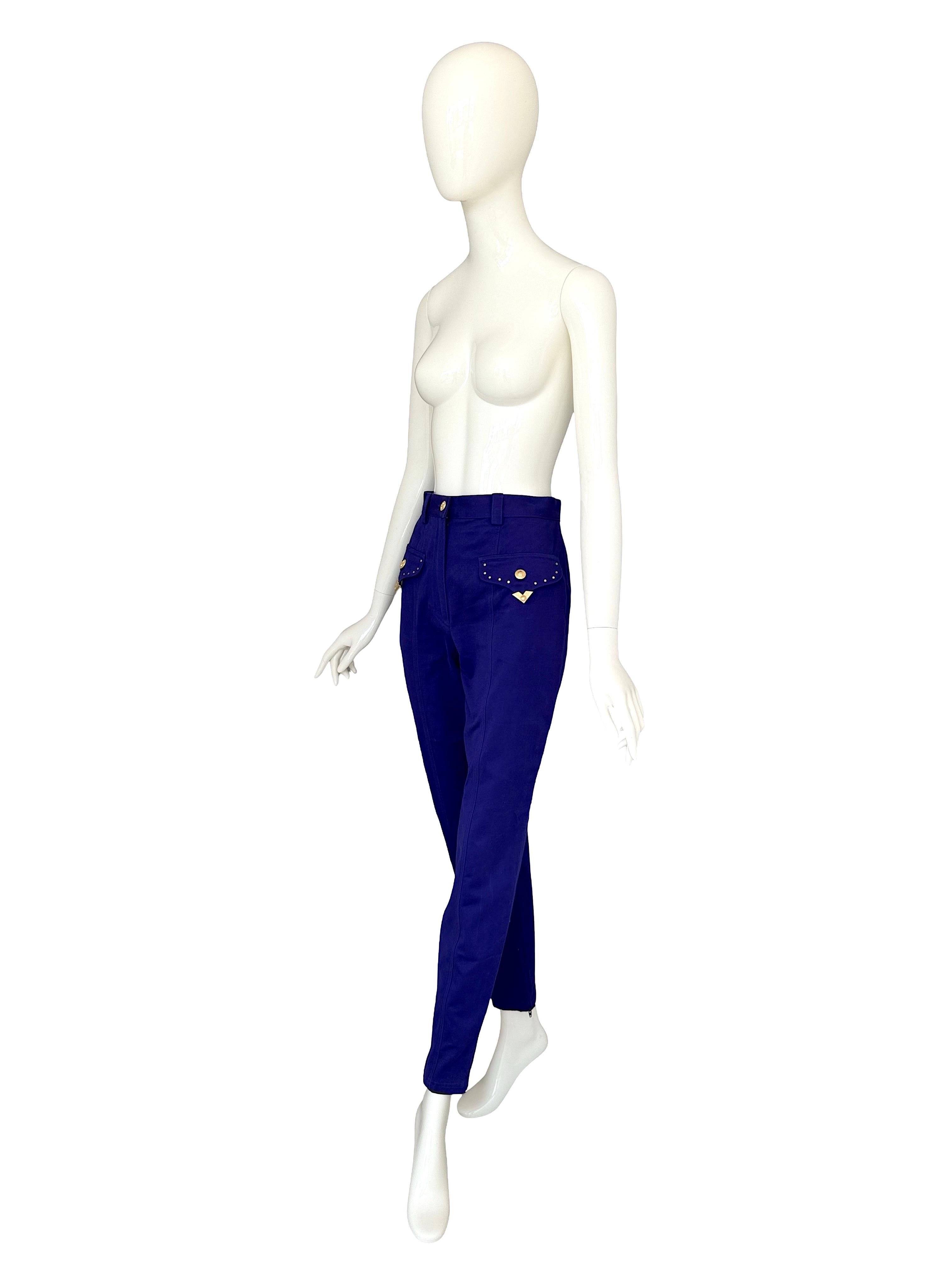 Gianni Versace Jeans Couture Vintage anni '90 Blu Cobalto Cowboy Carter Pantaloni in Cotone in vendita 3
