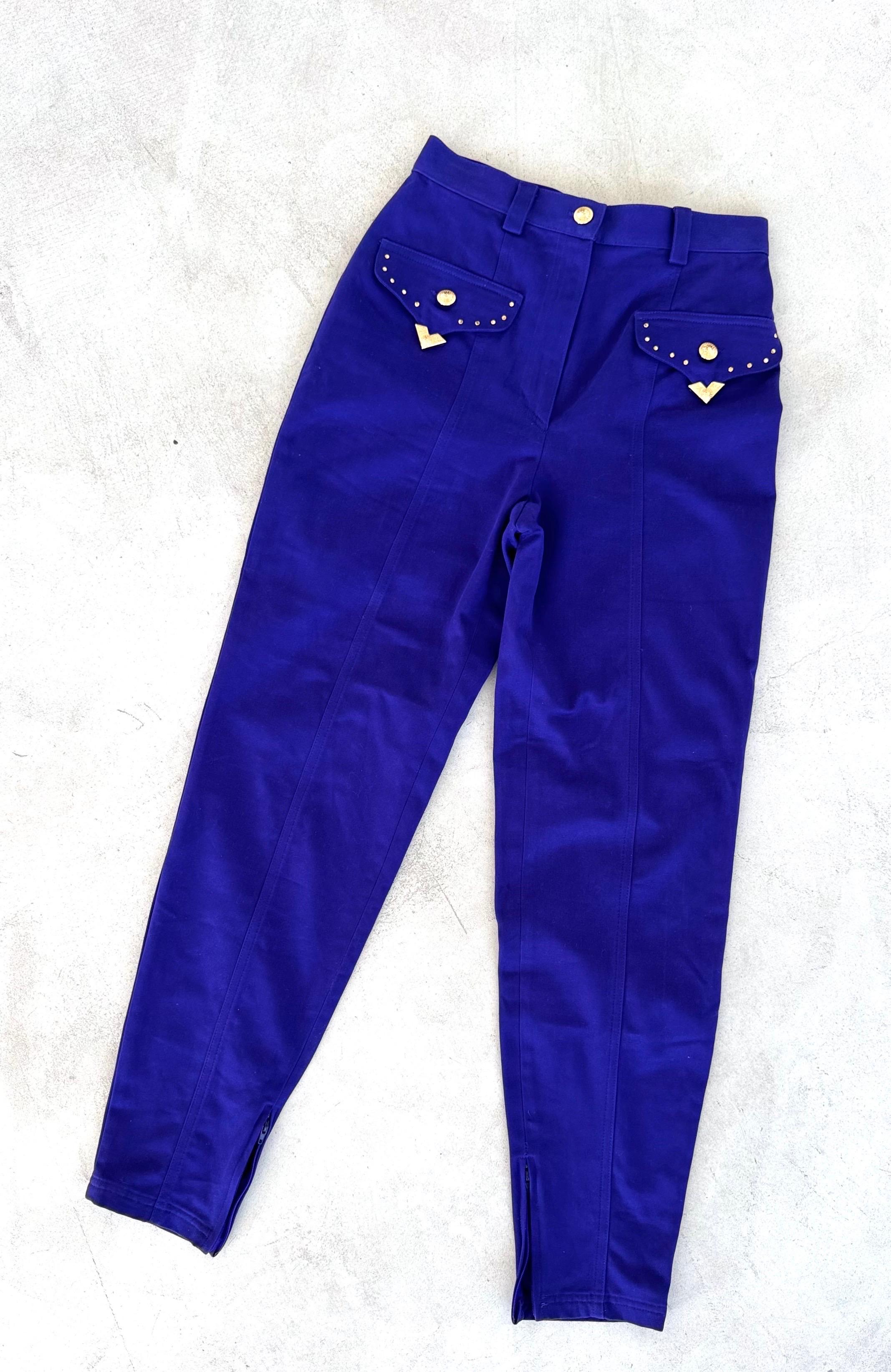 Gianni Versace Jeans Couture Vintage anni '90 Blu Cobalto Cowboy Carter Pantaloni in Cotone in vendita 4