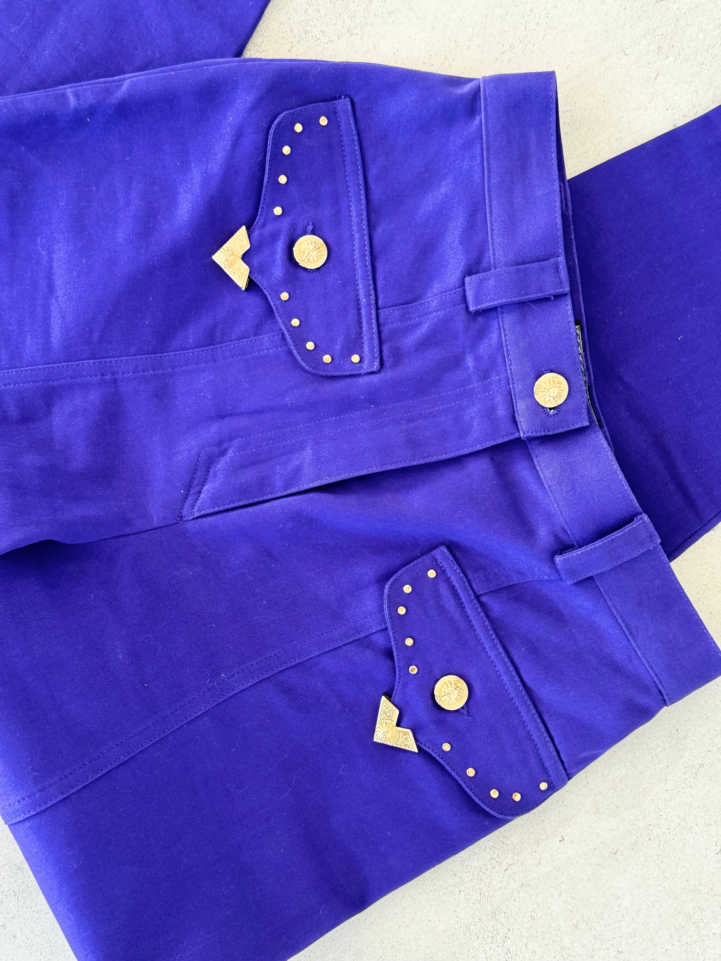 Gianni Versace Jeans Couture Vintage anni '90 Blu Cobalto Cowboy Carter Pantaloni in Cotone in vendita 5