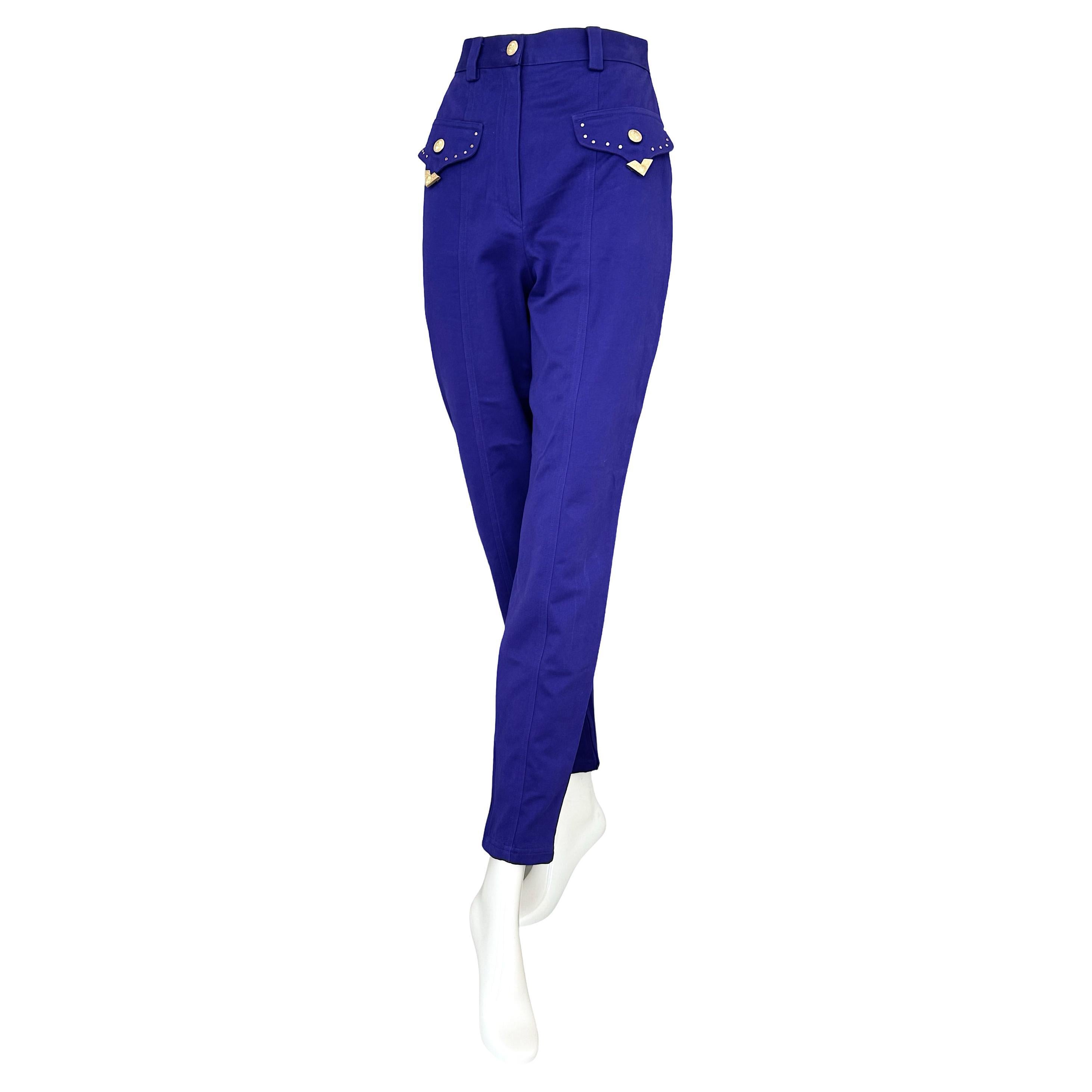 Gianni Versace Jeans Couture Vintage anni '90 Blu Cobalto Cowboy Carter Pantaloni in Cotone in vendita