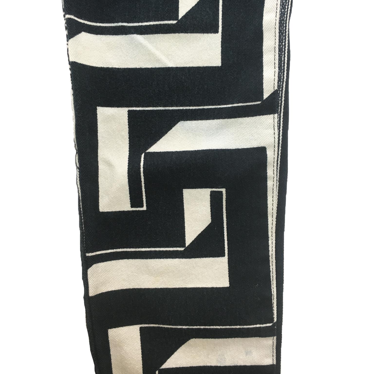 Black Gianni Versace Jeans Mens Printed Denim Trouser SS 1992 For Sale