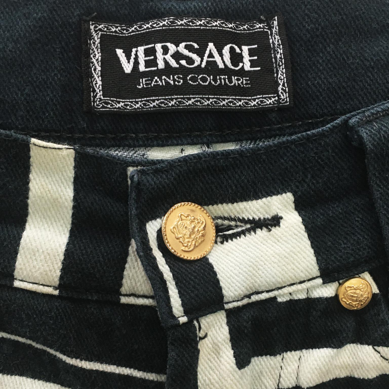 Gianni Versace Jeans Mens Printed Denim Trouser SS 1992 For Sale 1