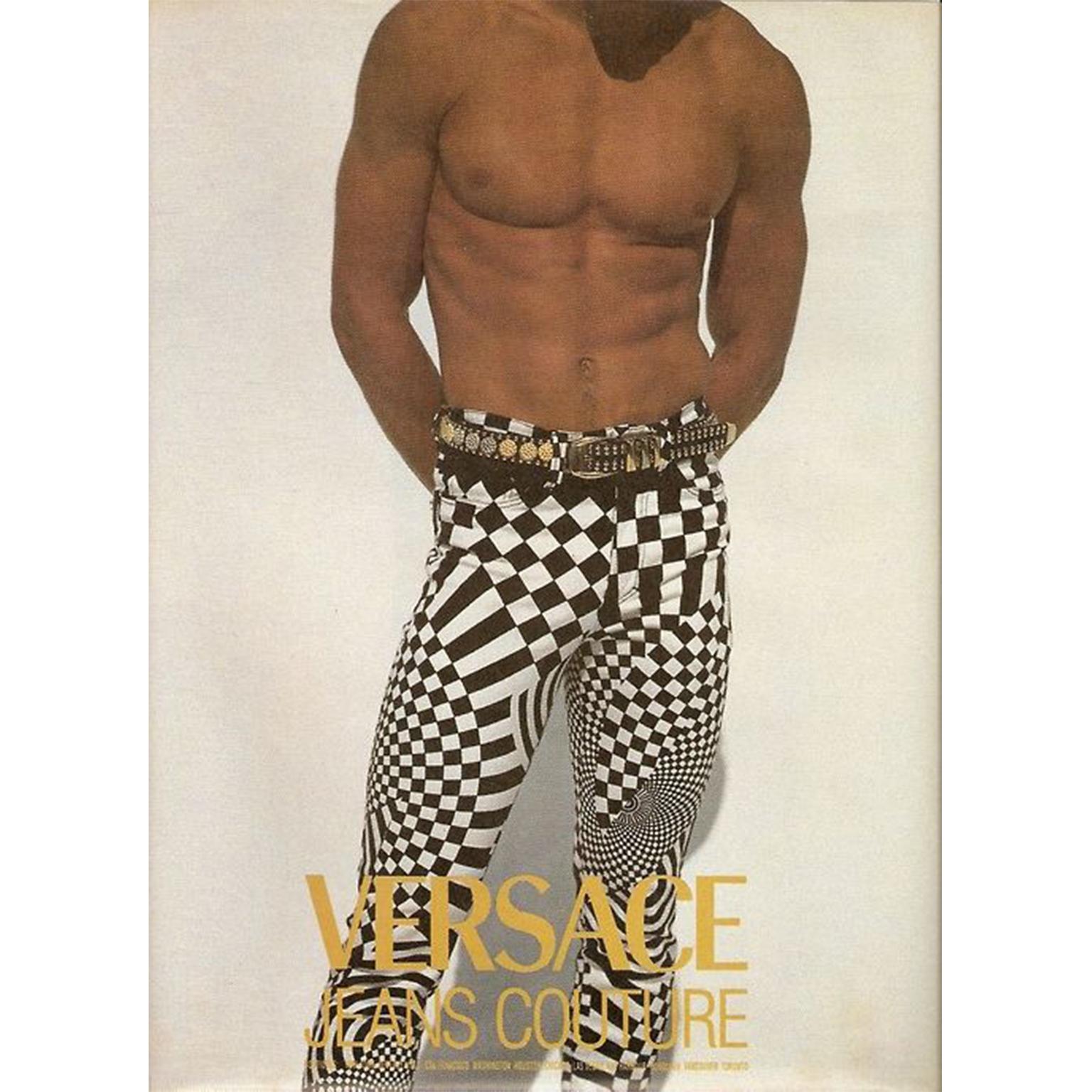 Gianni Versace Jeans Mens Printed Denim Trouser SS 1992 For Sale 4