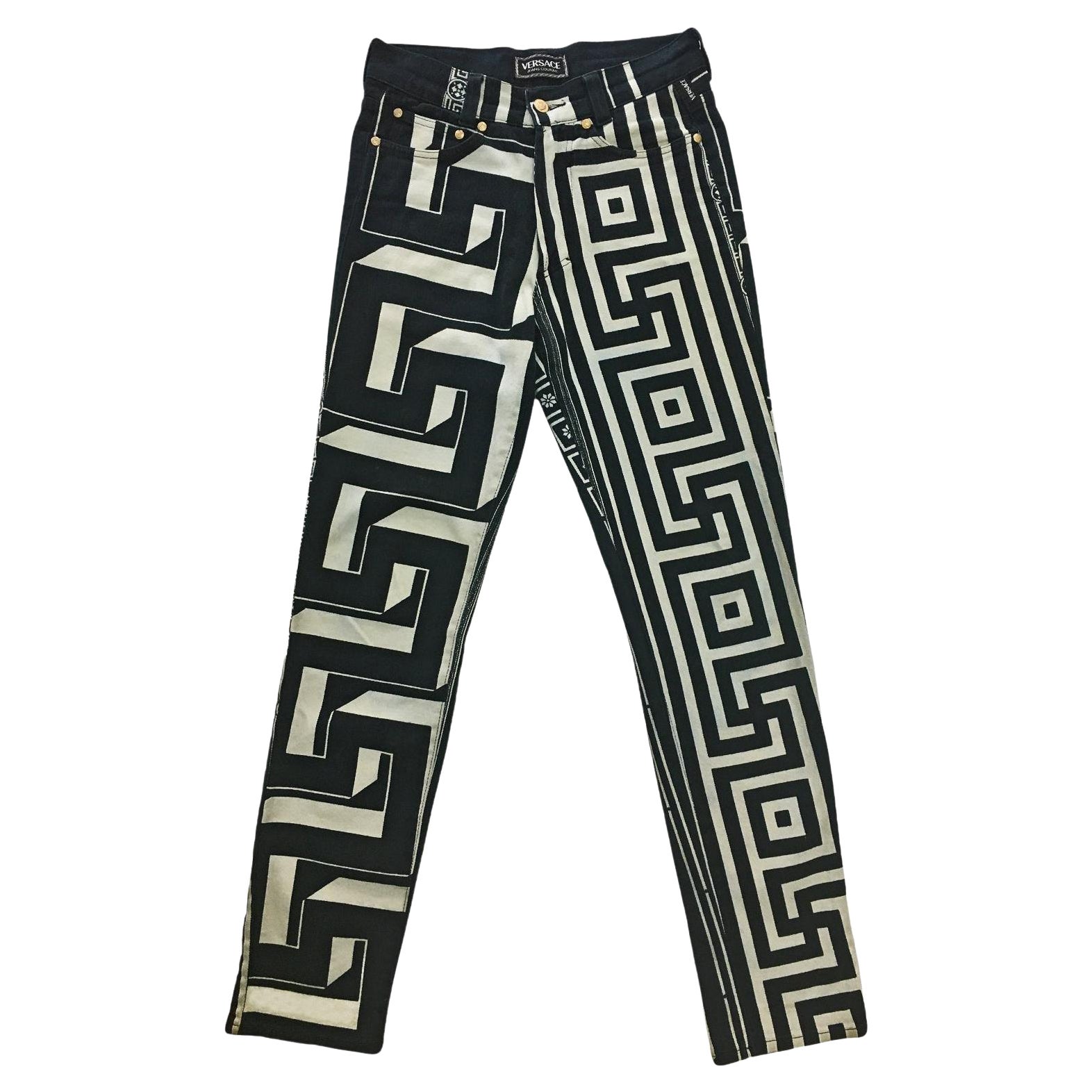 Gianni Versace - Pantalon en jean imprimé pour homme, printemps-été 1992 en vente