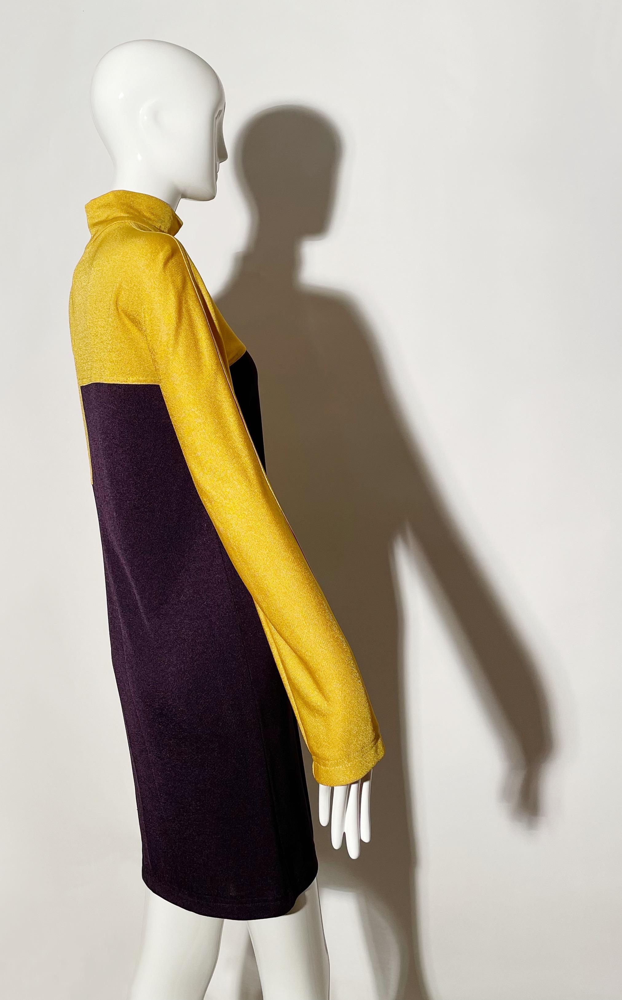 colorblock one shoulder slit knit dress