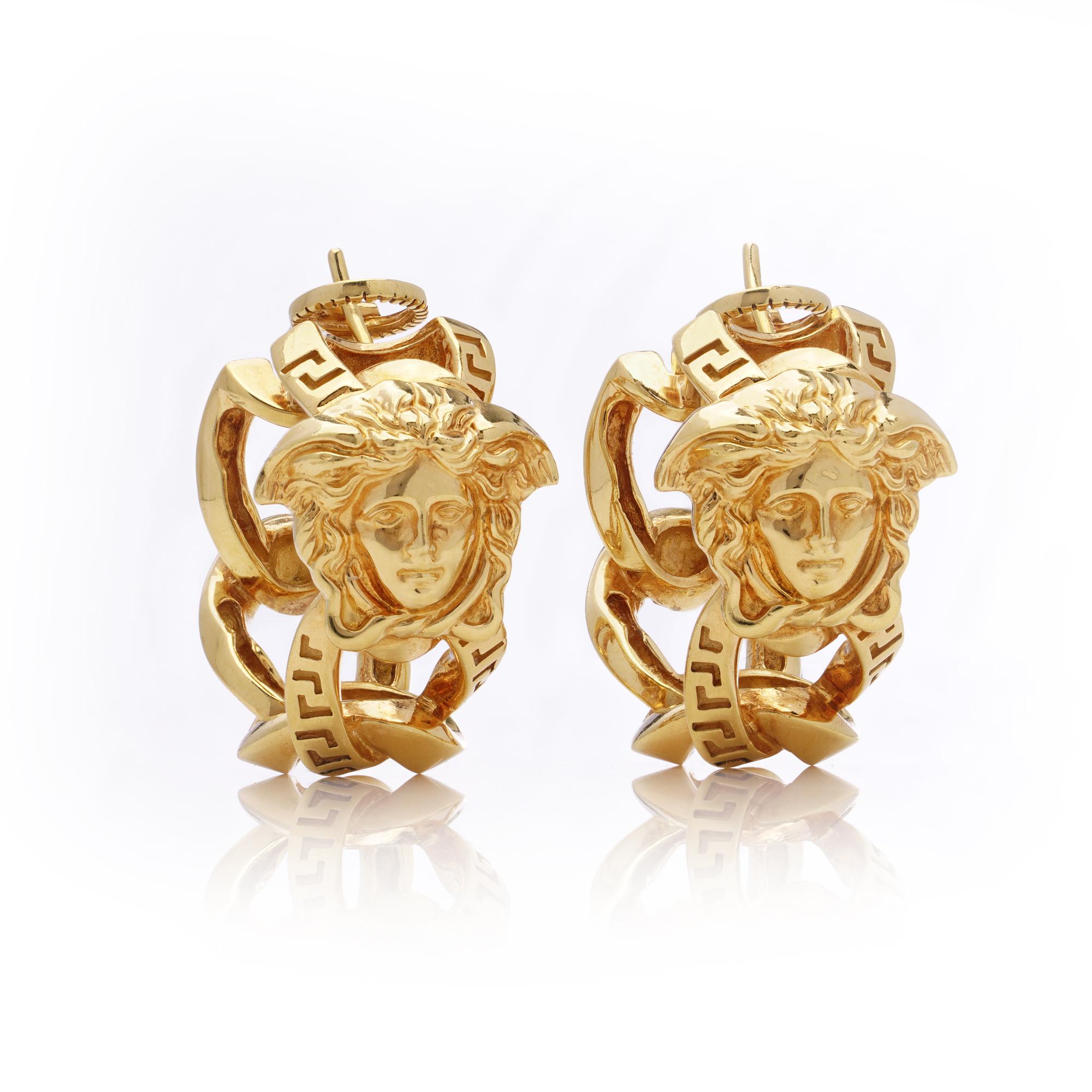 Women's or Men's Gianni Versace La Medusa 18kt gold  clip-on hoop earrings For Sale