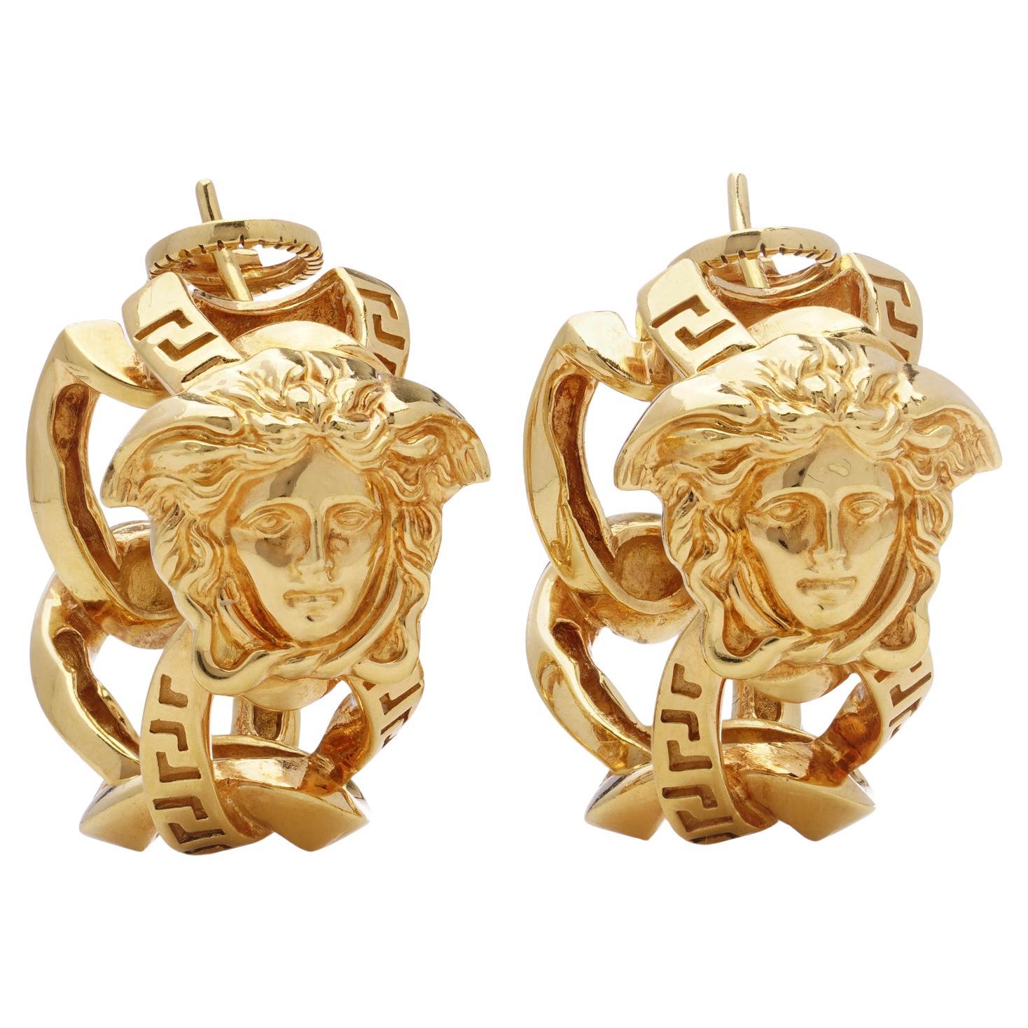 Gianni Versace La Medusa 18kt gold  clip-on hoop earrings For Sale