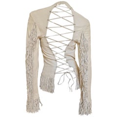 Gianni Versace Lace-up Back Fringe Leather Jacket 