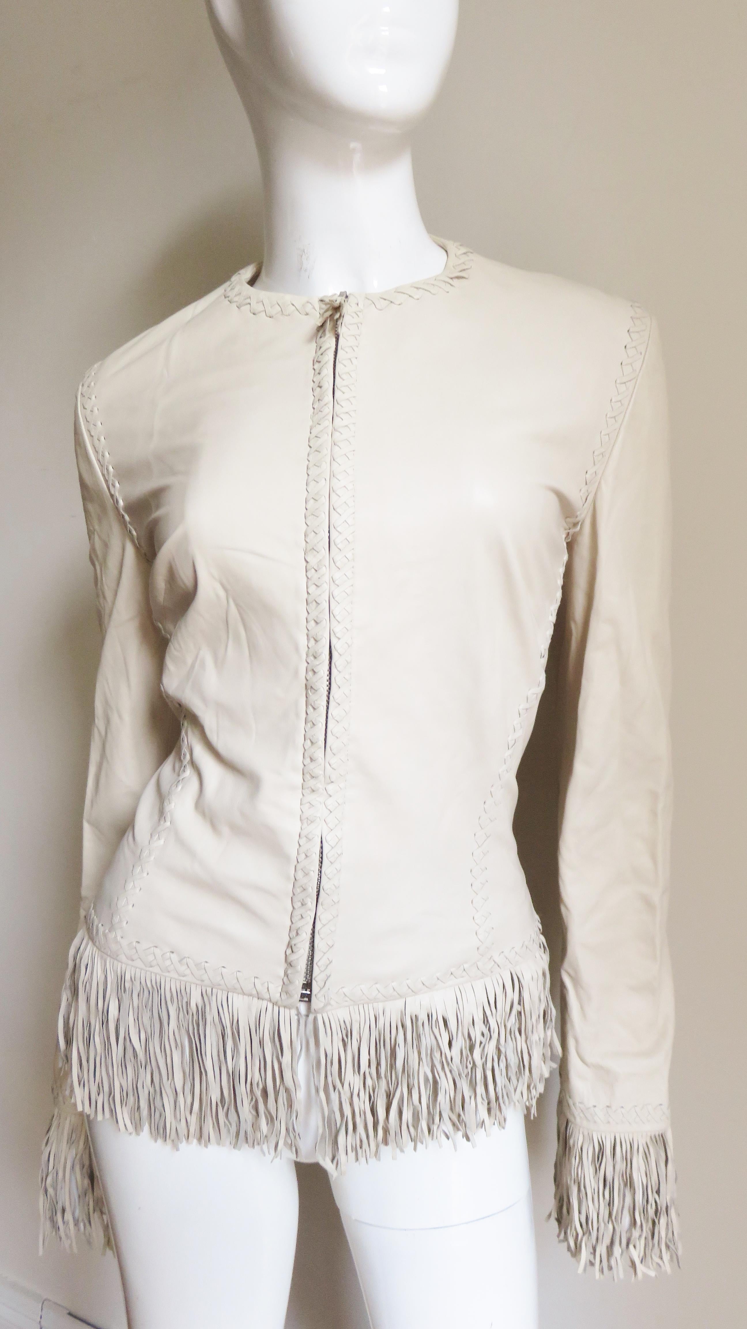 Gianni Versace Lace-up Fringe Leather Jacket  In Good Condition In Water Mill, NY