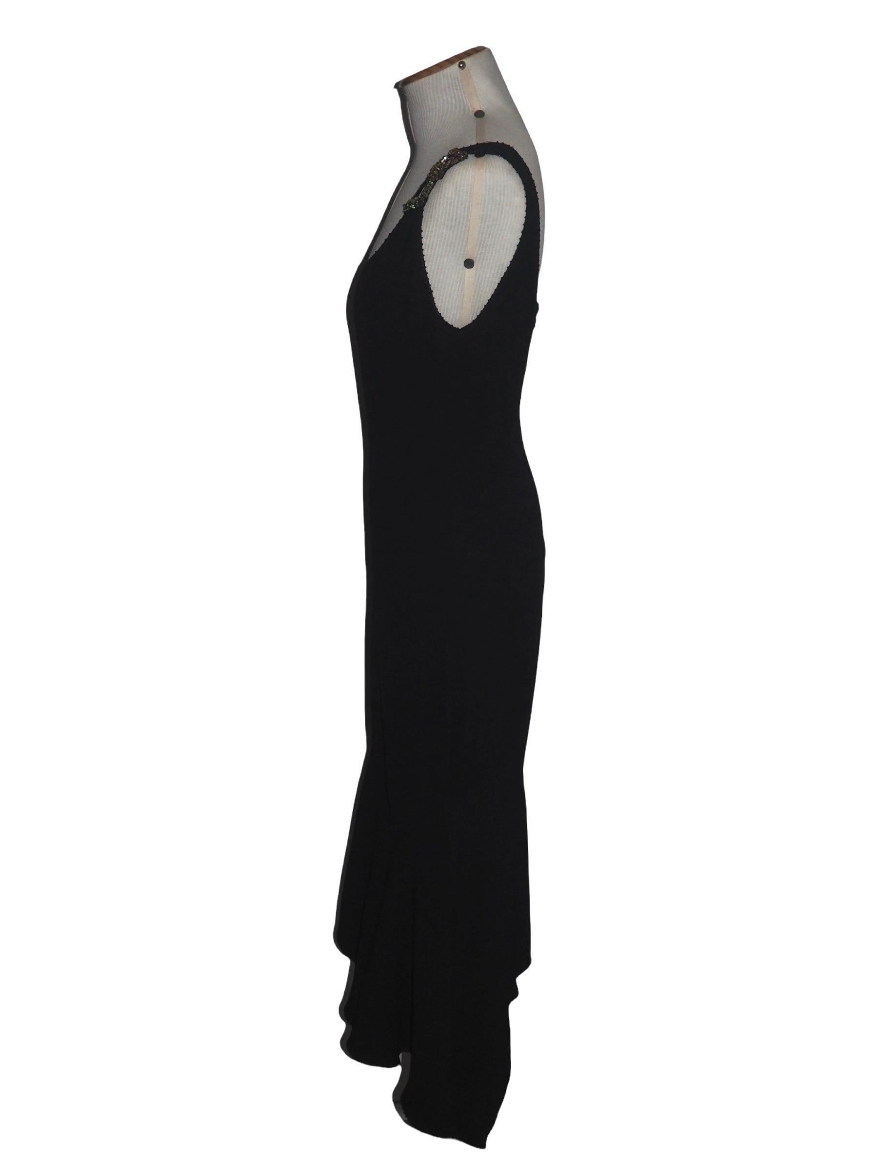Noir Robe à épaules perlées Gianni Versace LAST COLLECTION en vente