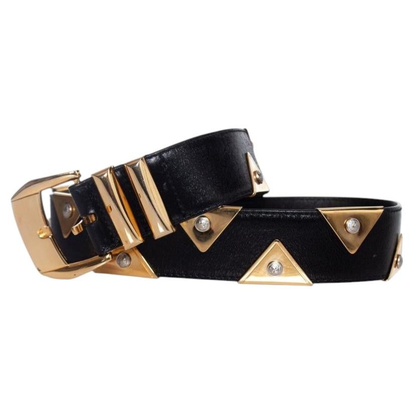 Gianni versace, Leather belt with gold triangle applications For Sale