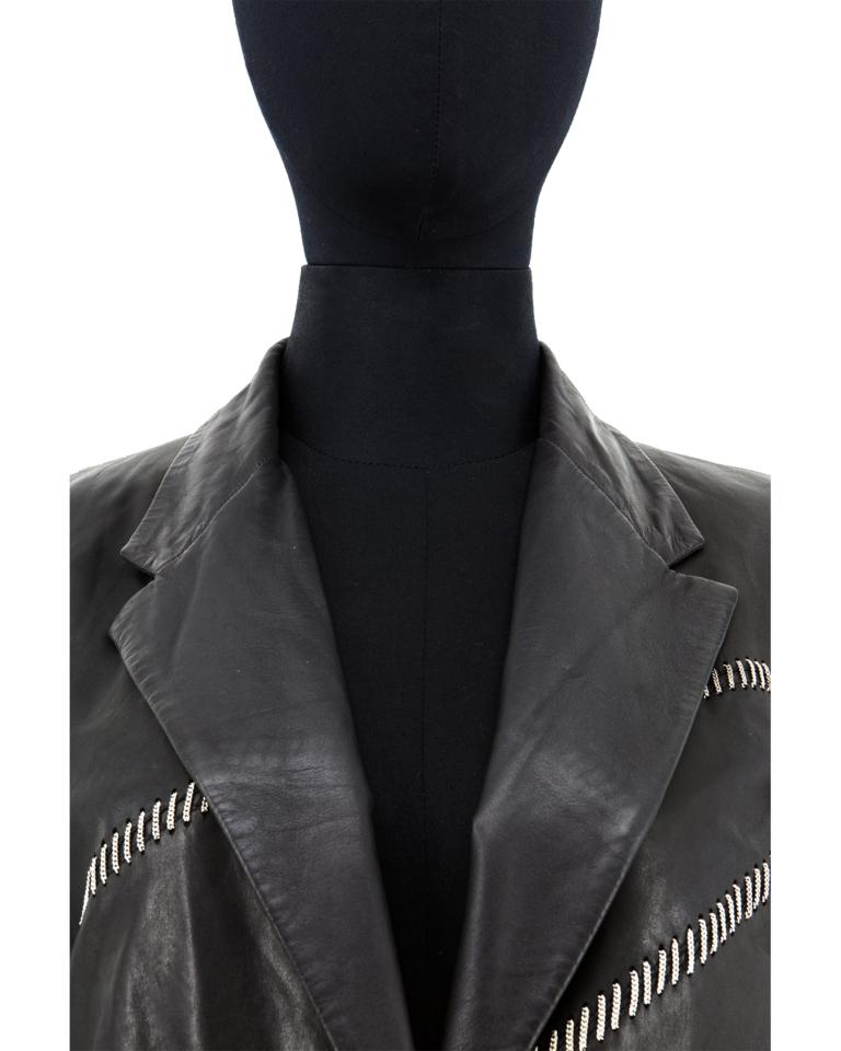Gianni Versace - Blazer en cuir avec surpiqûres en chaîne en vente 5