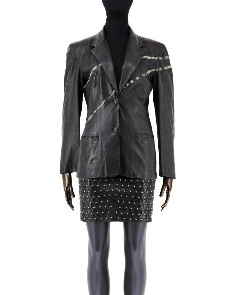 Gianni Versace - Blazer en cuir avec surpiqûres en chaîne en vente 6