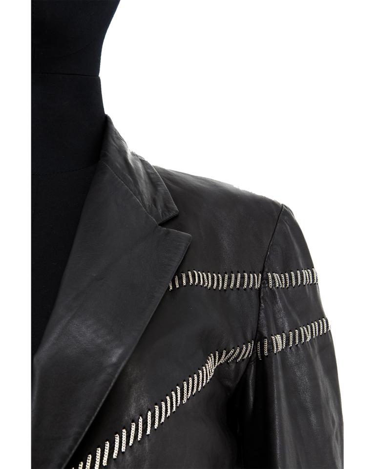 Gianni Versace Leather Blazer with Chain Stitching For Sale 5