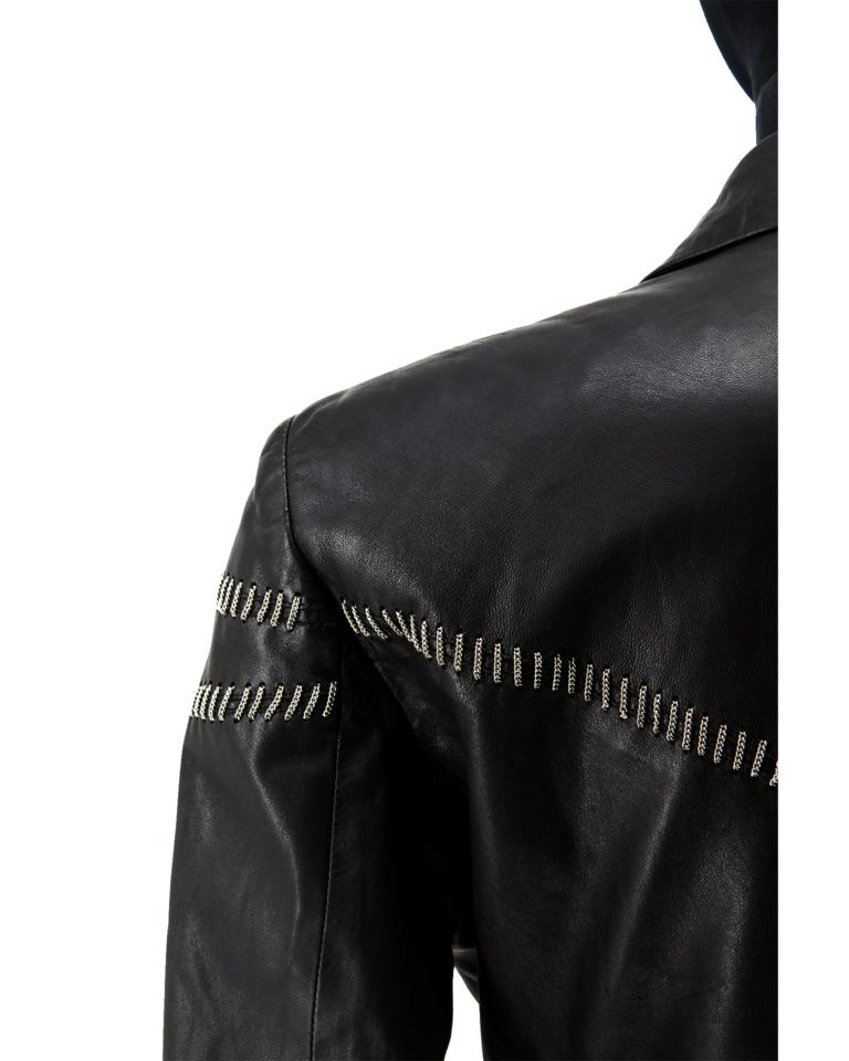 Gianni Versace - Blazer en cuir avec surpiqûres en chaîne Pour femmes en vente