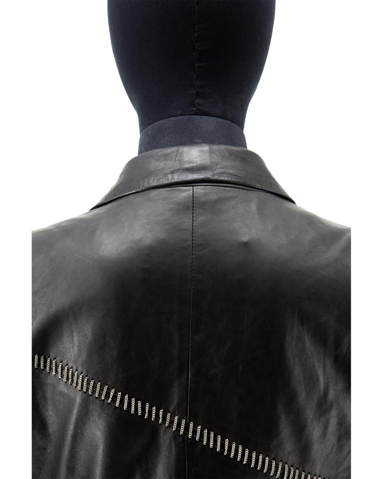 Black Gianni Versace Leather Blazer with Chain Stitching For Sale