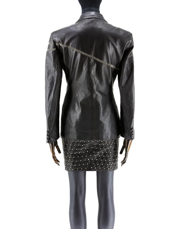 Gianni Versace - Blazer en cuir avec surpiqûres en chaîne en vente 2