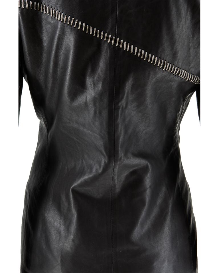 Gianni Versace - Blazer en cuir avec surpiqûres en chaîne en vente 4