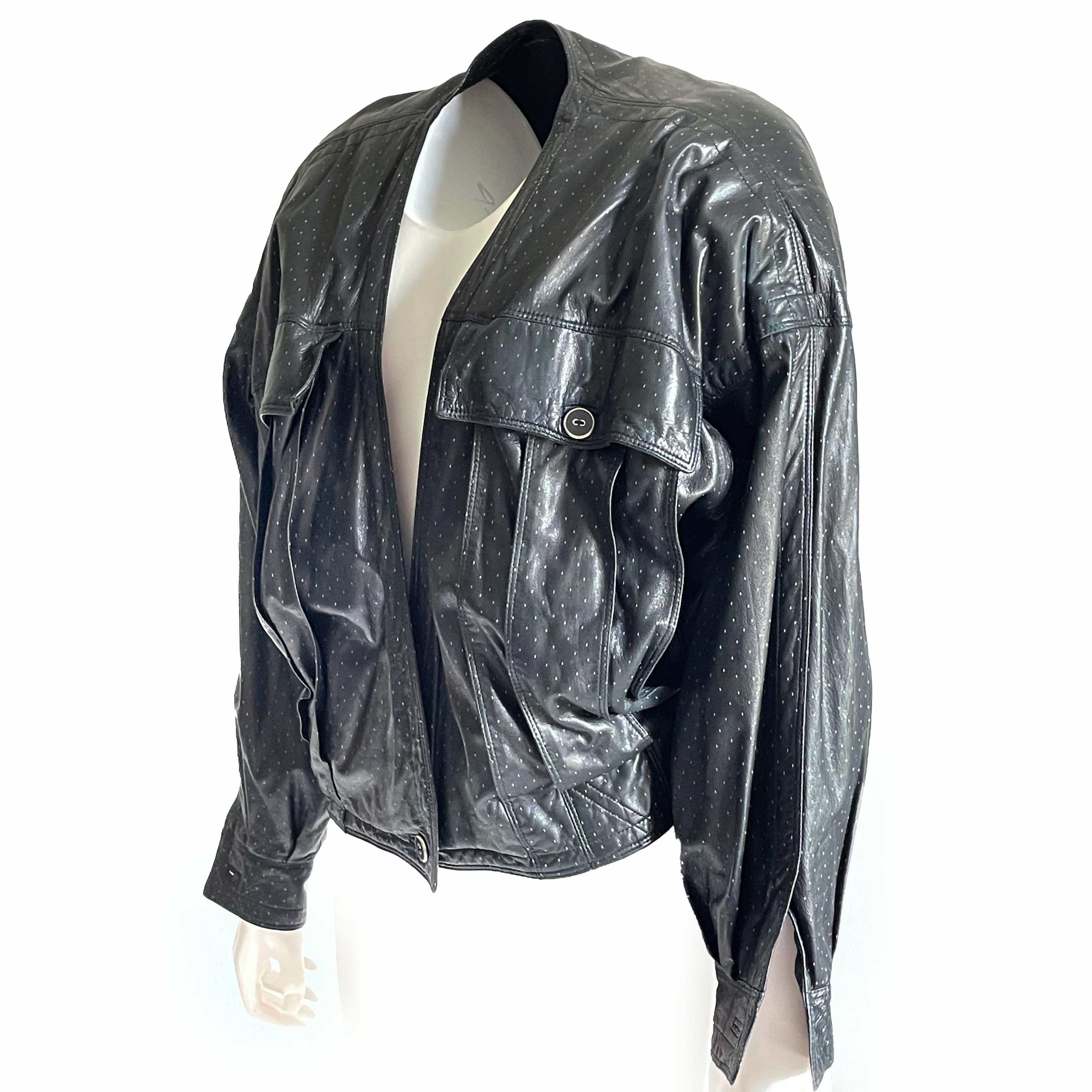 Donna Gianni Versace Giacca Bomber in pelle di agnello nera a pois taglia M primi anni '90 in vendita