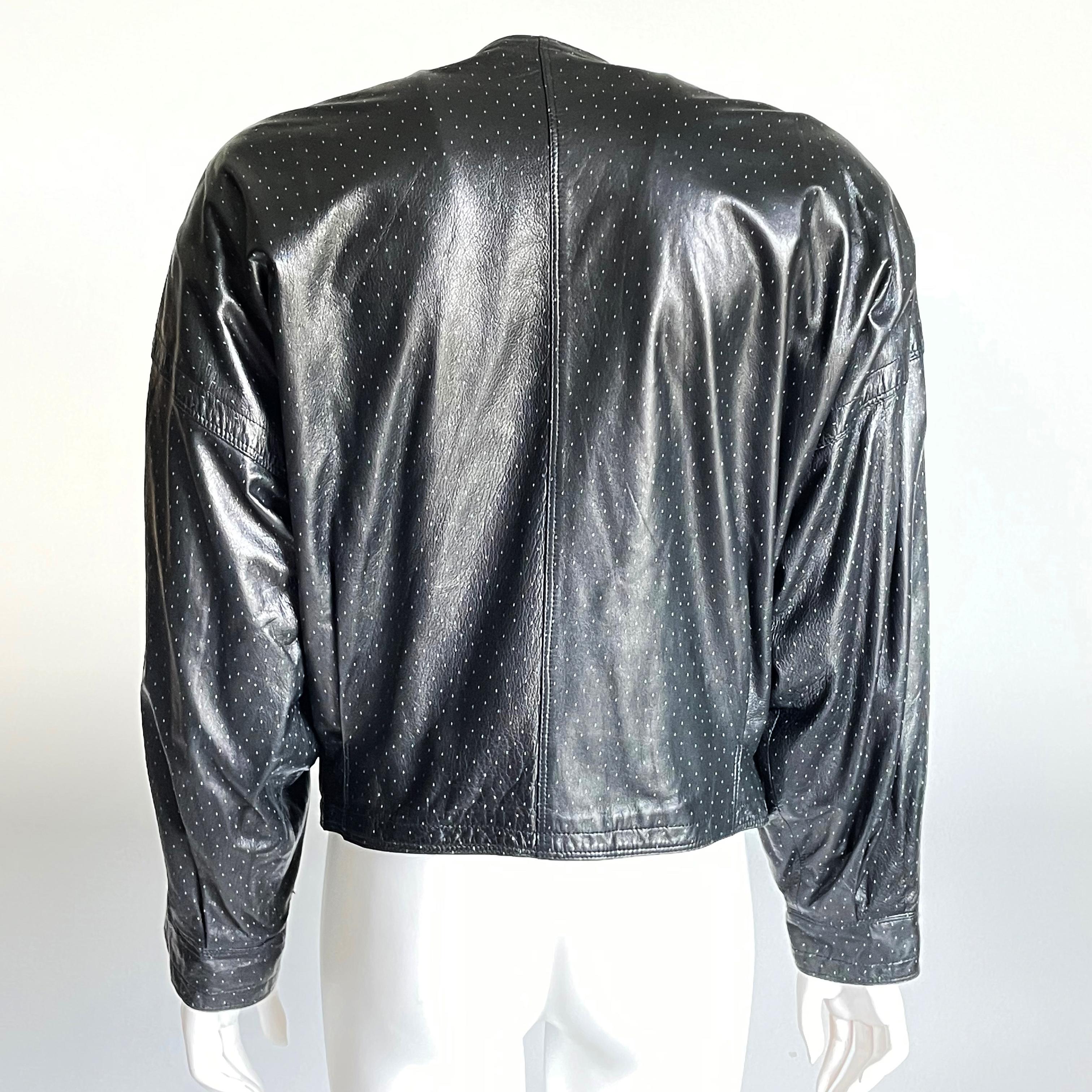 Gianni Versace Leather Bomber Jacket Black Dotted Lambskin Size M Early 90s  For Sale 4