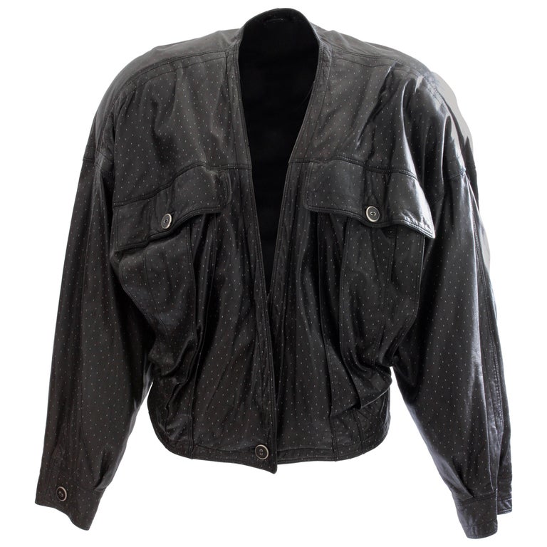 Gianni Versace Leather Bomber Jacket Black Dotted Lambskin Size M Early 90s  For Sale at 1stDibs