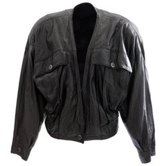 Gianni Versace Leather Bomber Jacket Black Dotted Lambskin Size M Early 90s