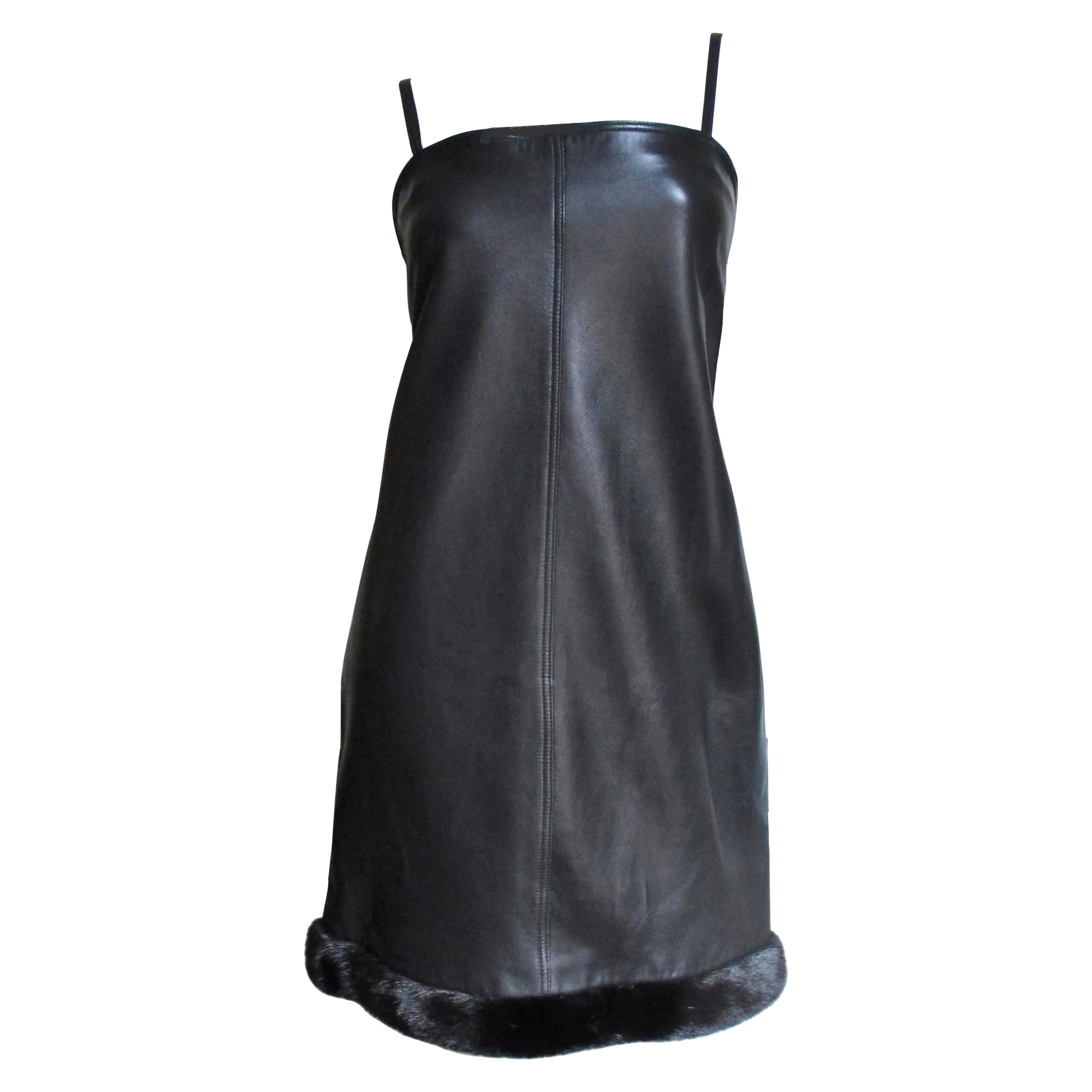 Gianni Versace Lederkleid mit Nerzsaum H/W 1997