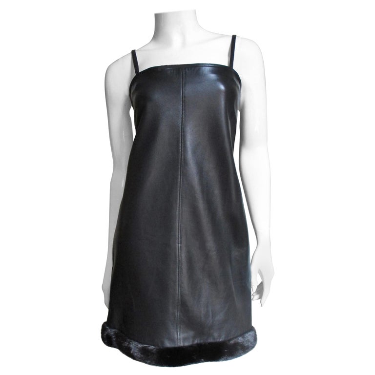 Gianni Versace Leather Dress with Mink Hem For Sale at 1stdibs