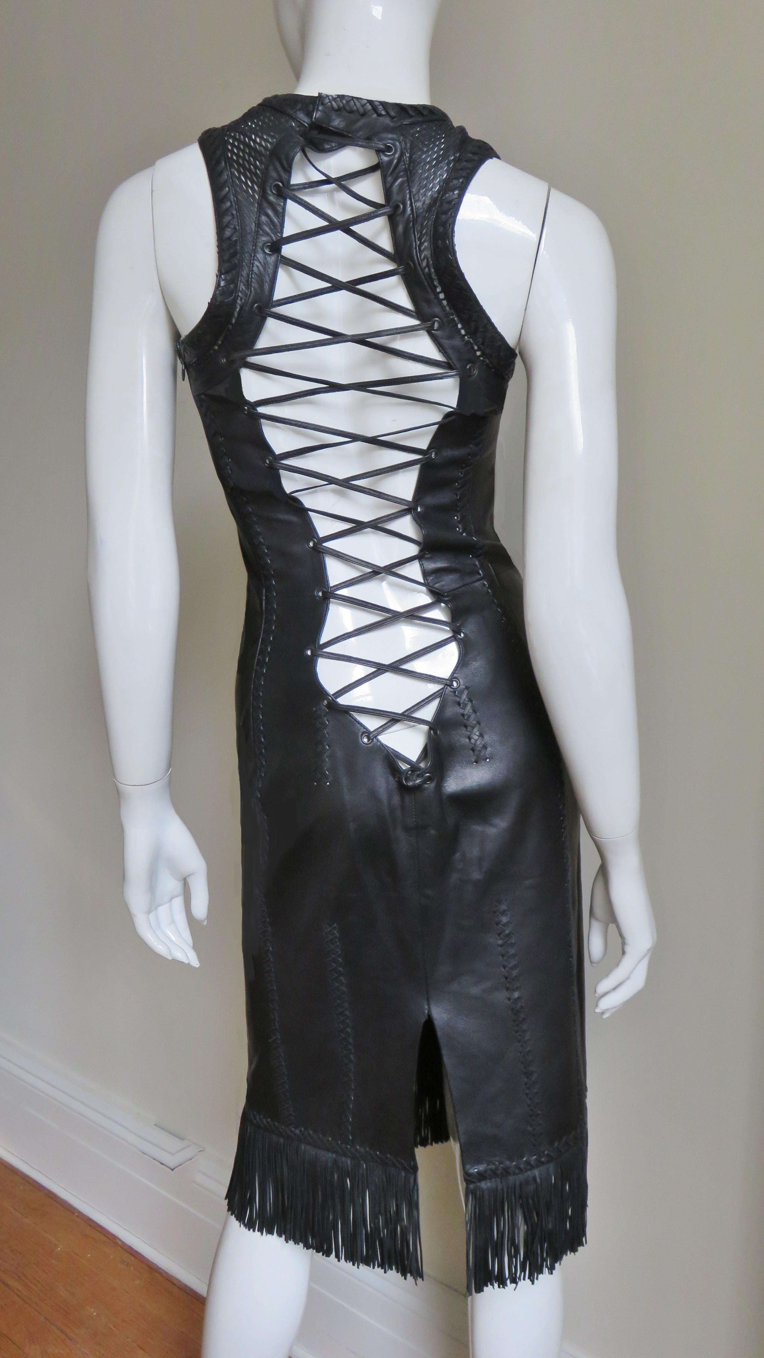  Gianni Versace Leather Lace up Dress S/S 2002 For Sale 6